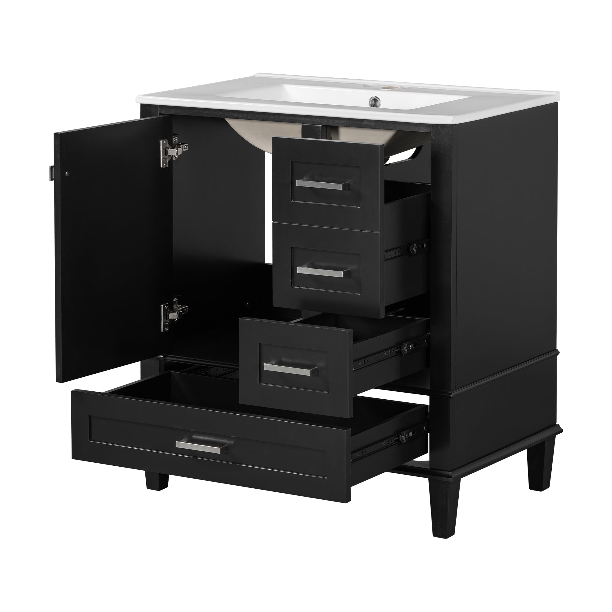 30" Bathroom Vanity , Modern Bathroom Cabinet with Sink Combo Set, Bathroom Storage Cabinet with a Soft Closing Door and 3 Drawers, Solid Wood Frame(Black)