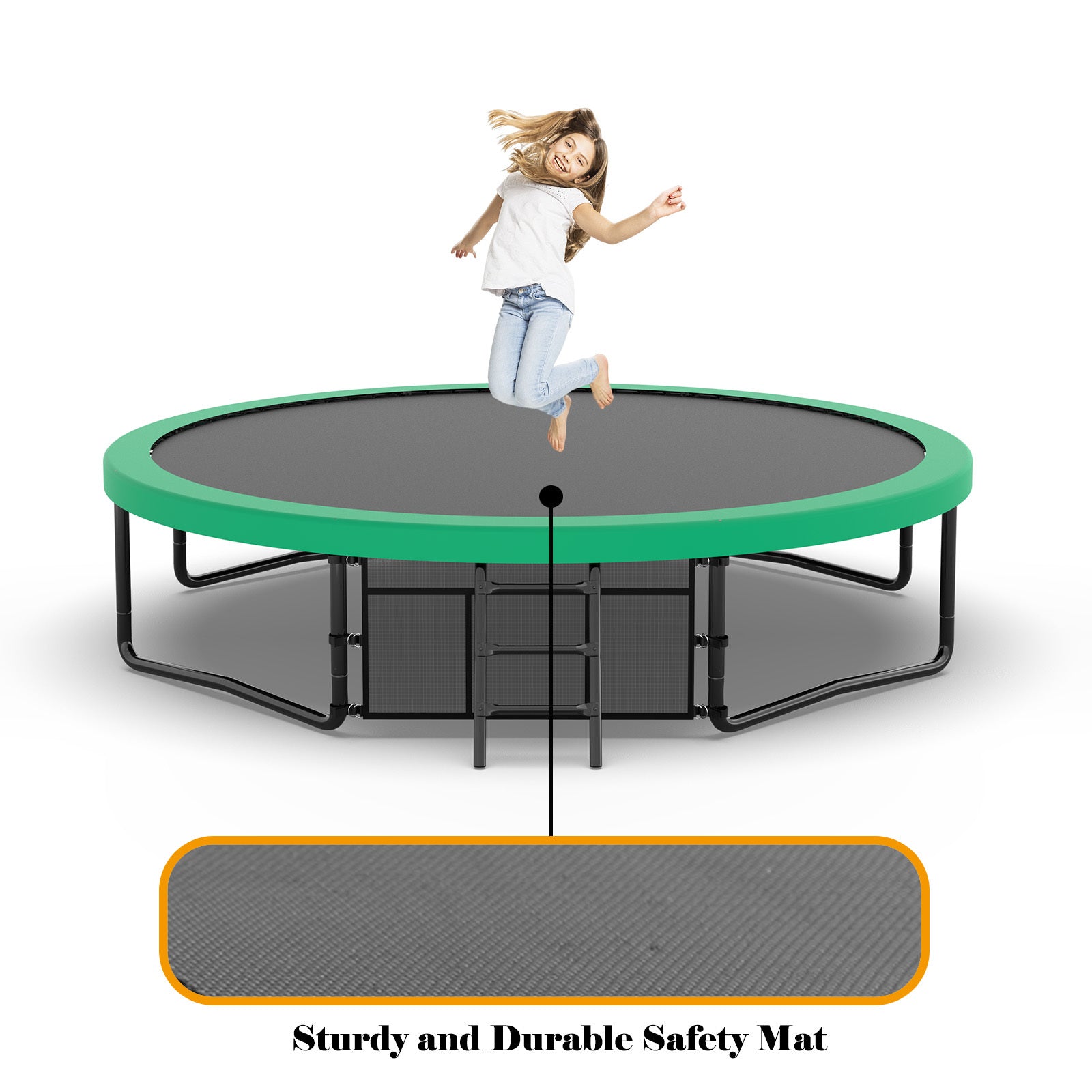 14FT Trampoline with Enclosure - Recreational Trampolines with Ladder and AntiRust Coating, ASTM Approval Outdoor Trampoline for Kids