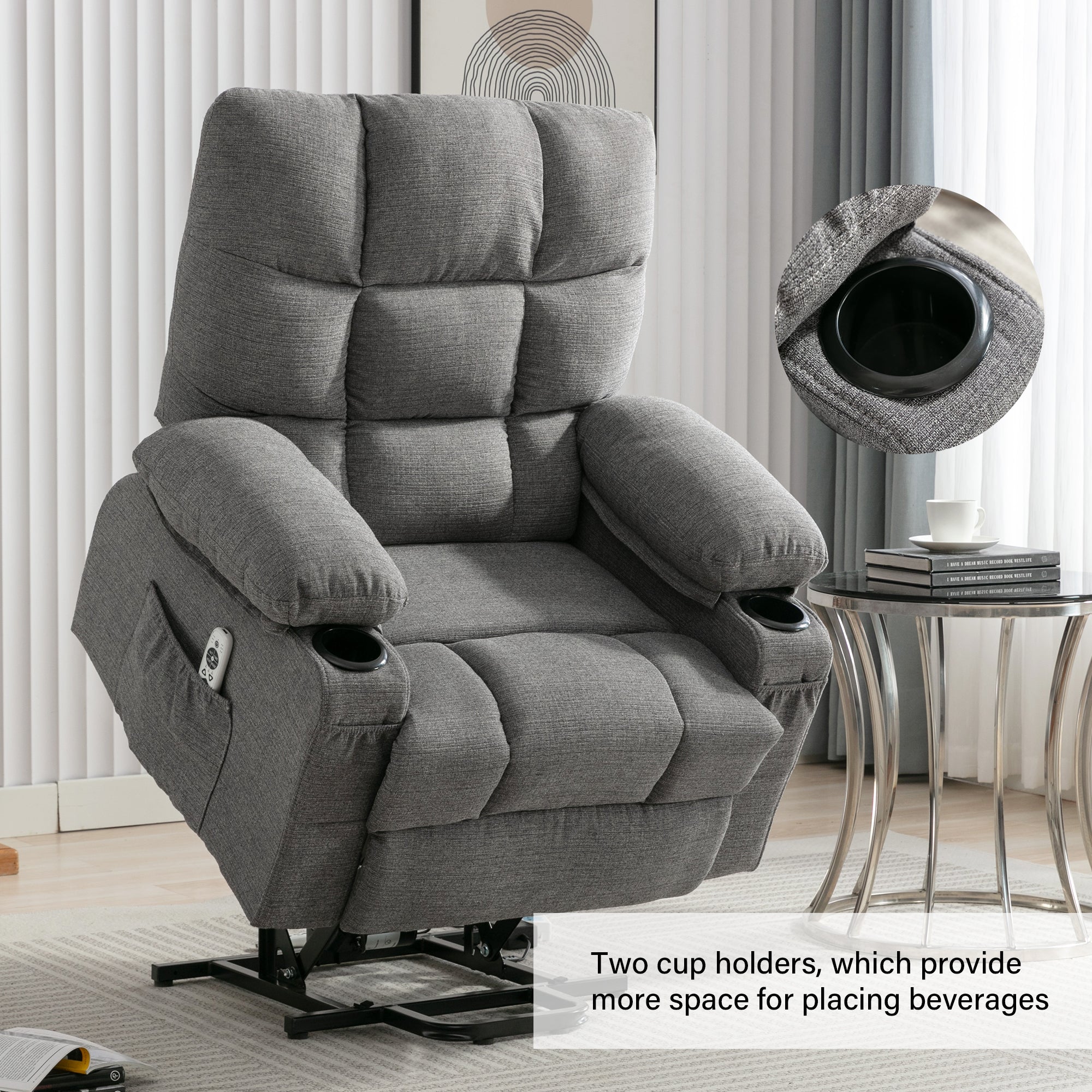 Power Lift Recliner Chair Recliners for Elderly with Heat and Massage Recliner Chair for Living Room with Infinite Position and Side Pocket,USB Charge Port.SMOKYGREY