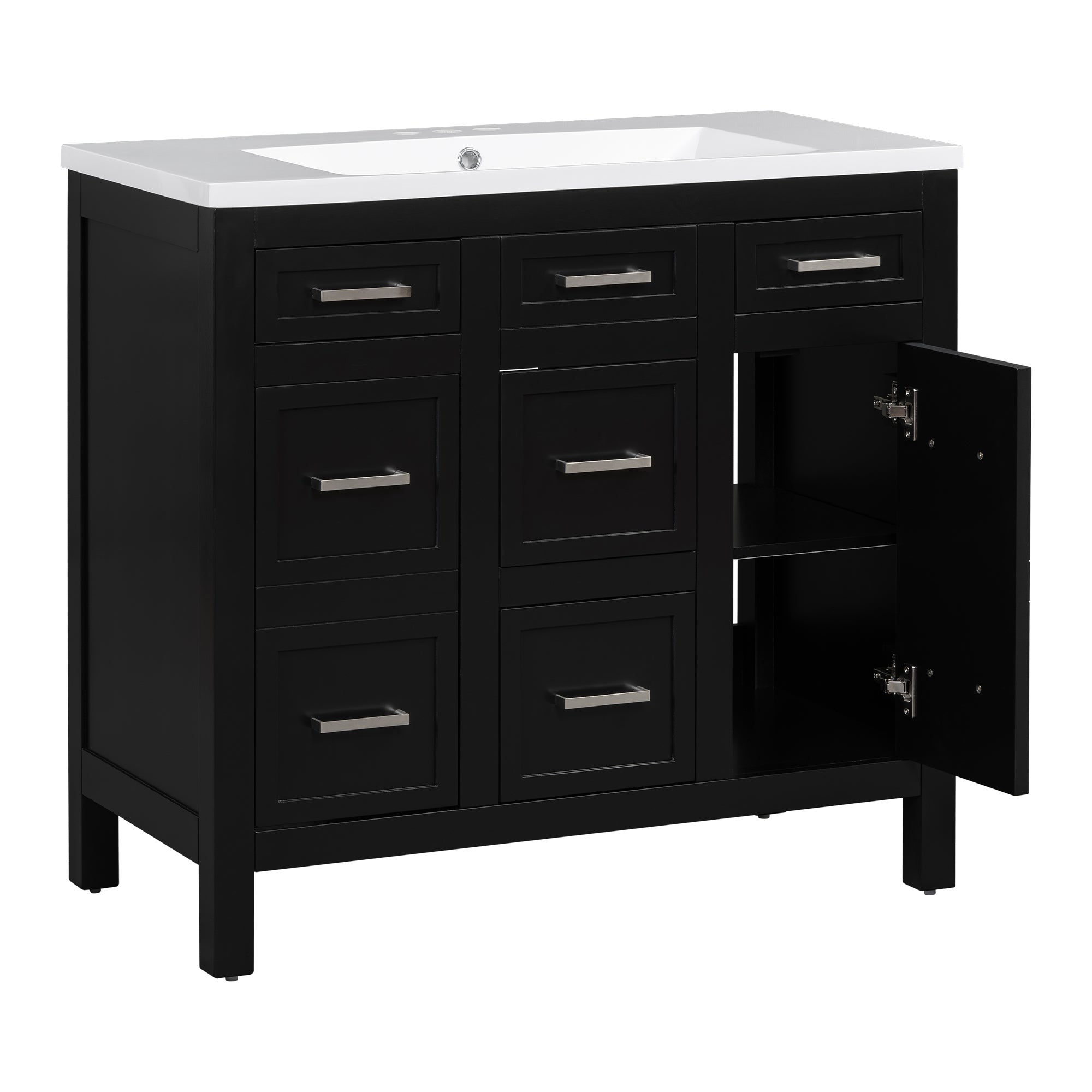 36" Bathroom Vanity Cabinet with Resin Integrated Sink - 4 Drawers, 2 Doors