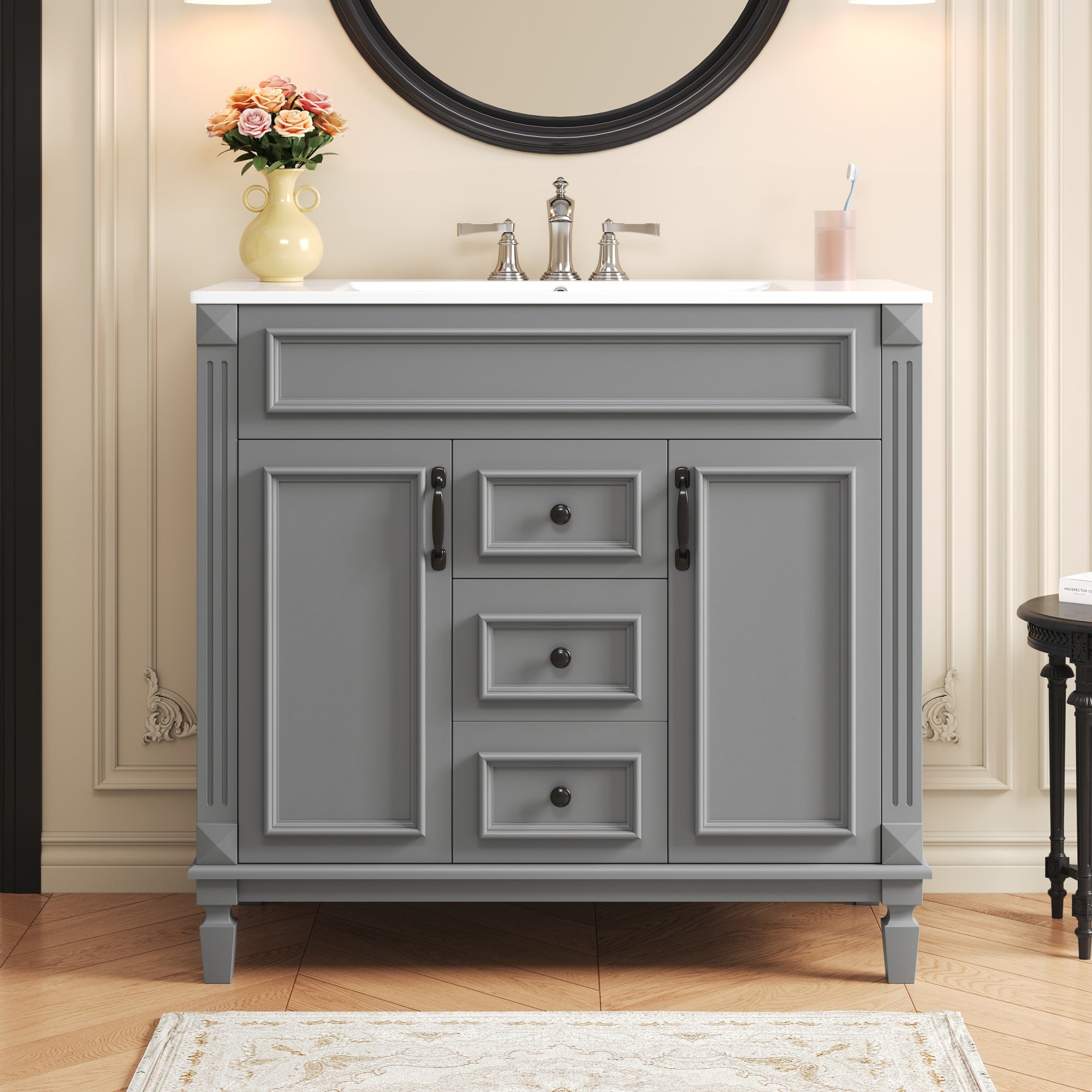 36 inch modern bathroom vanity with top sink, front view