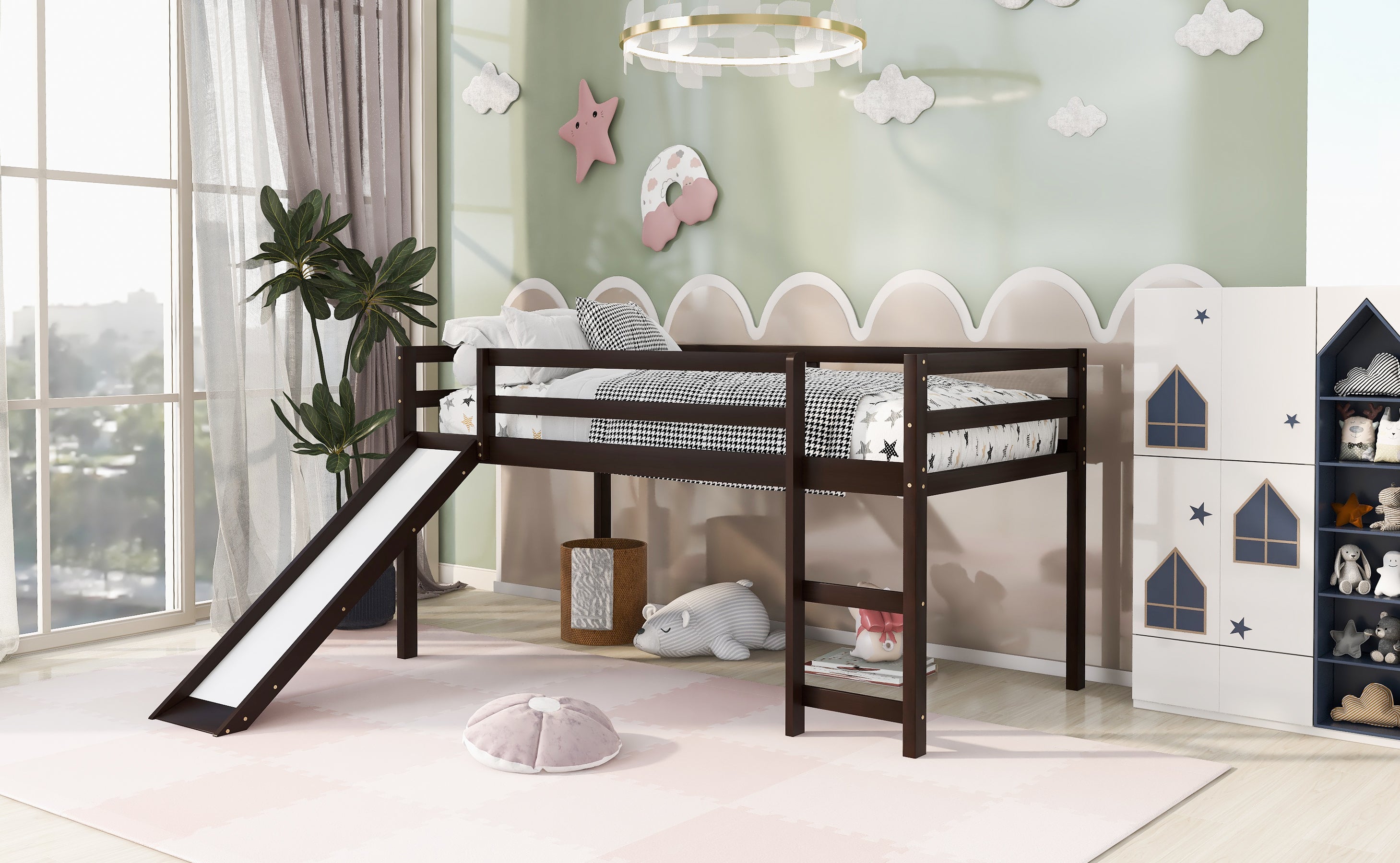 Loft Bed with Slide, Multifunctional Design, Twin (Espresso)(OLD SKU: WF191904AAP)