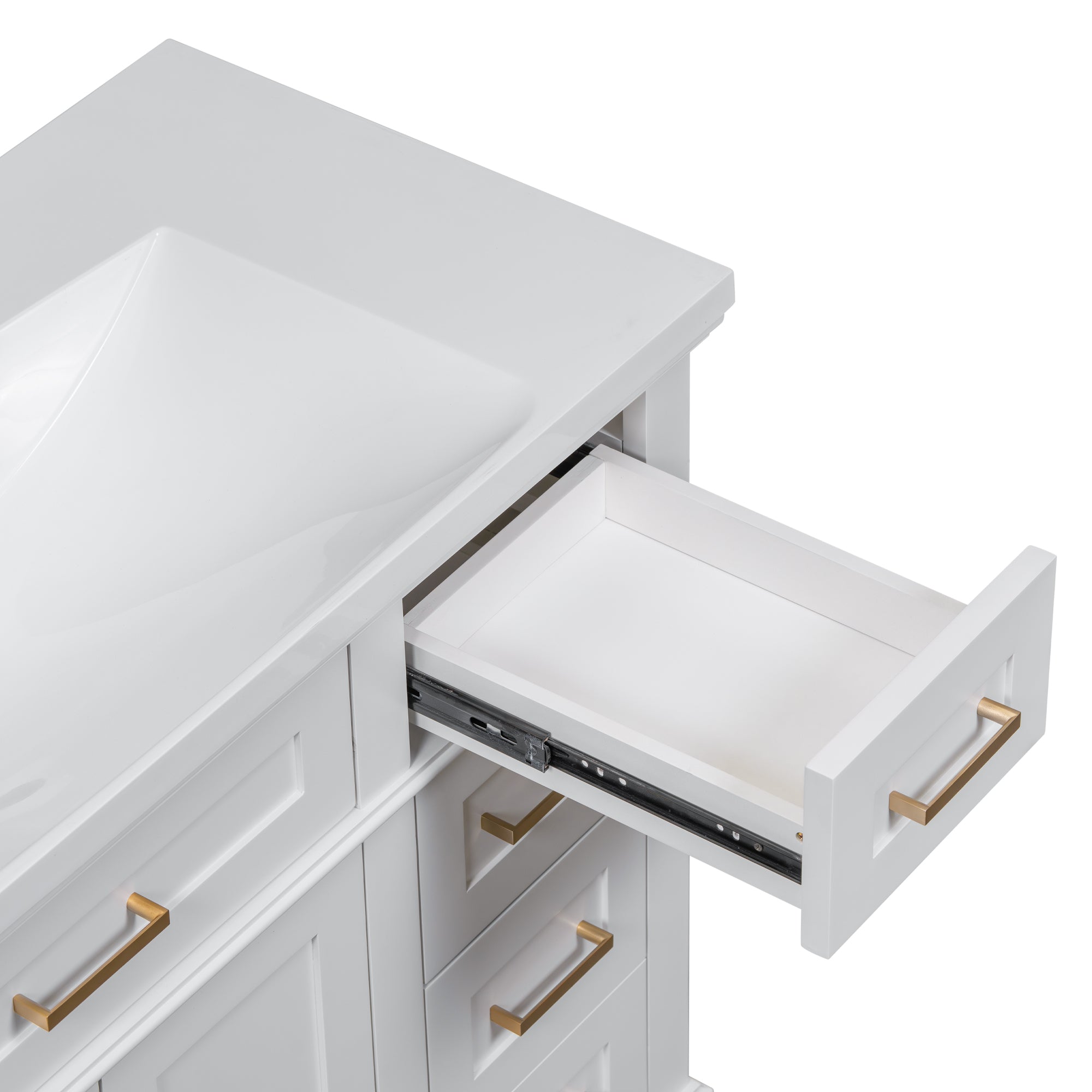 36-inch Bathroom Vanity with Resin Sink, Modern Bathroom Cabinet in White,Featuring Two Soft Close Doors and Four Drawers