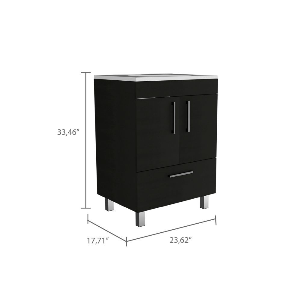 Single Bathroom Vanity, One Draw, Double Door Cabinet, Black