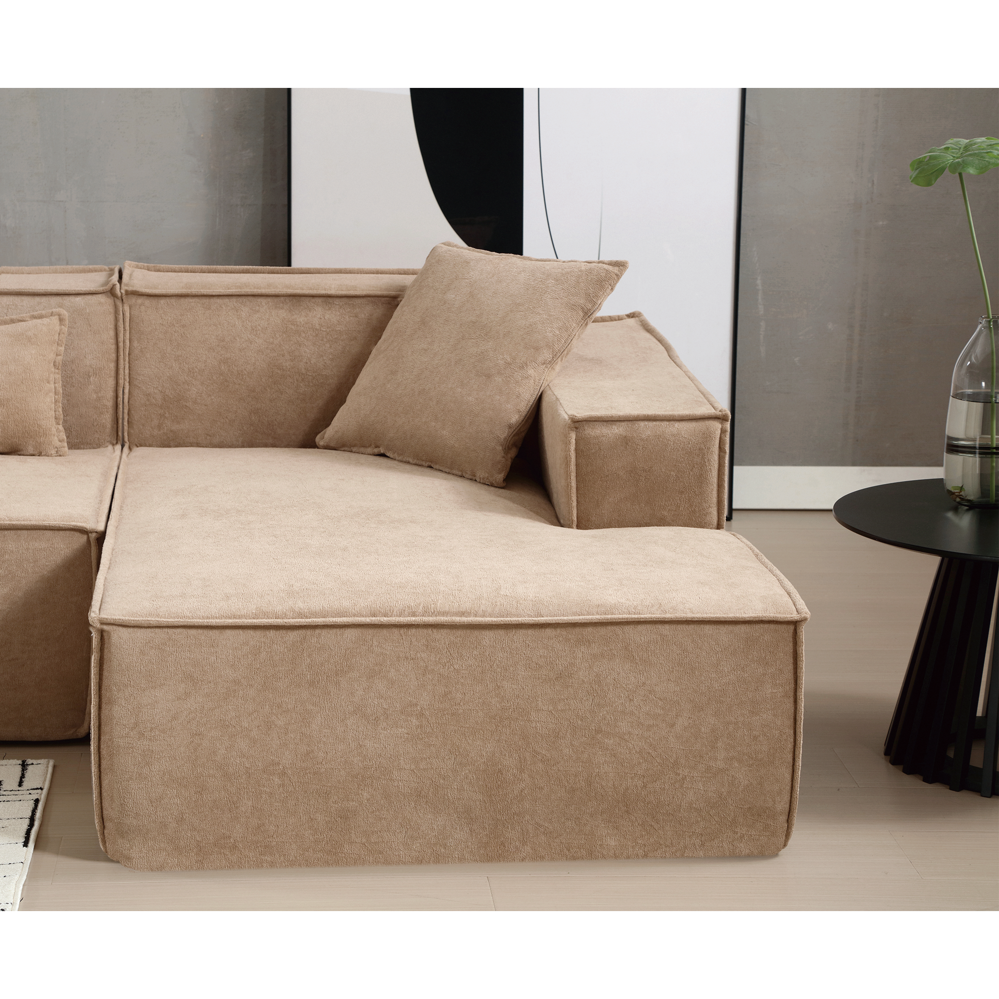 [VIDEO PROVIDED] Modular combination  sofa set, modern minimalist sofa, free installation sofa, L-shaped, Italian minimalist tofu block sofa,  Right-Hand Facing,Terrycloth fabric,Light Brown