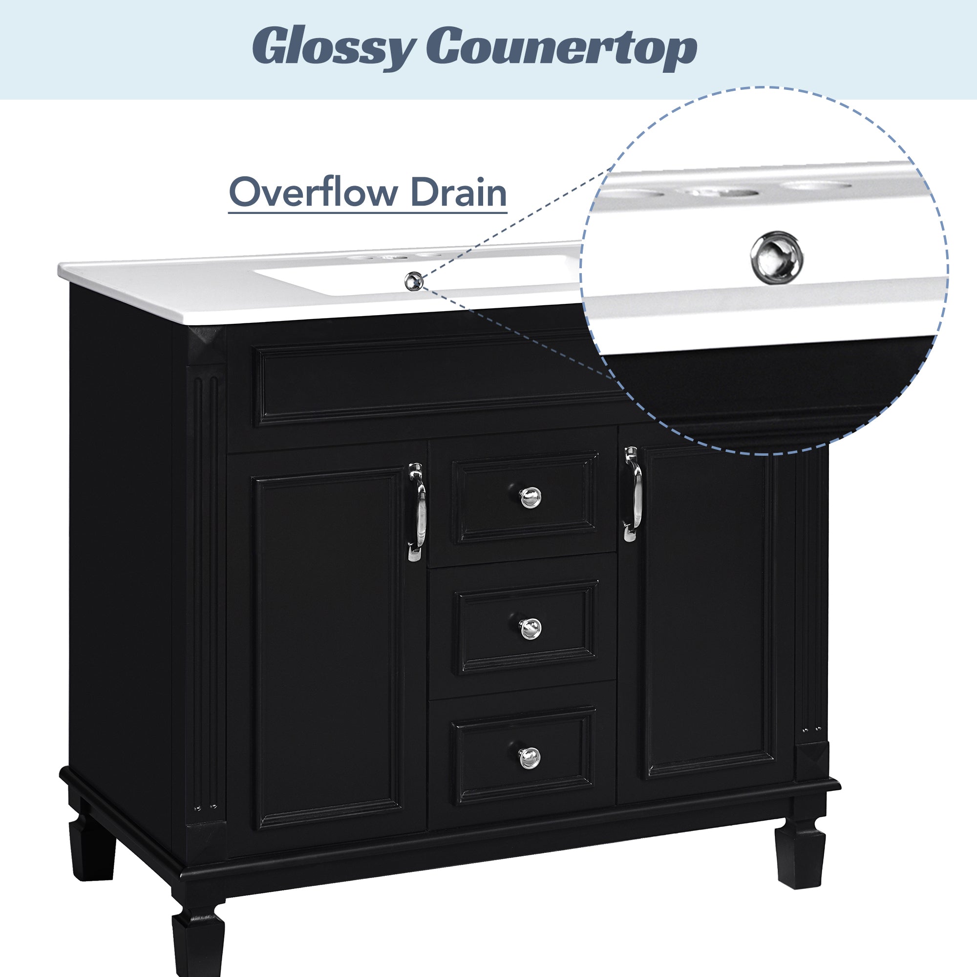 36 in. single-sink bathroom vanity, side profile view