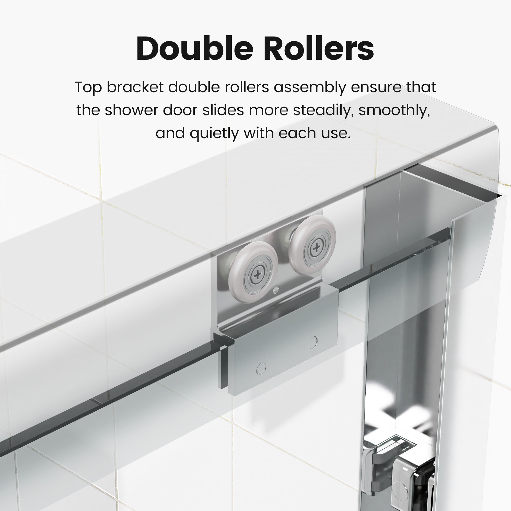 Chrome sliding shower door detail view