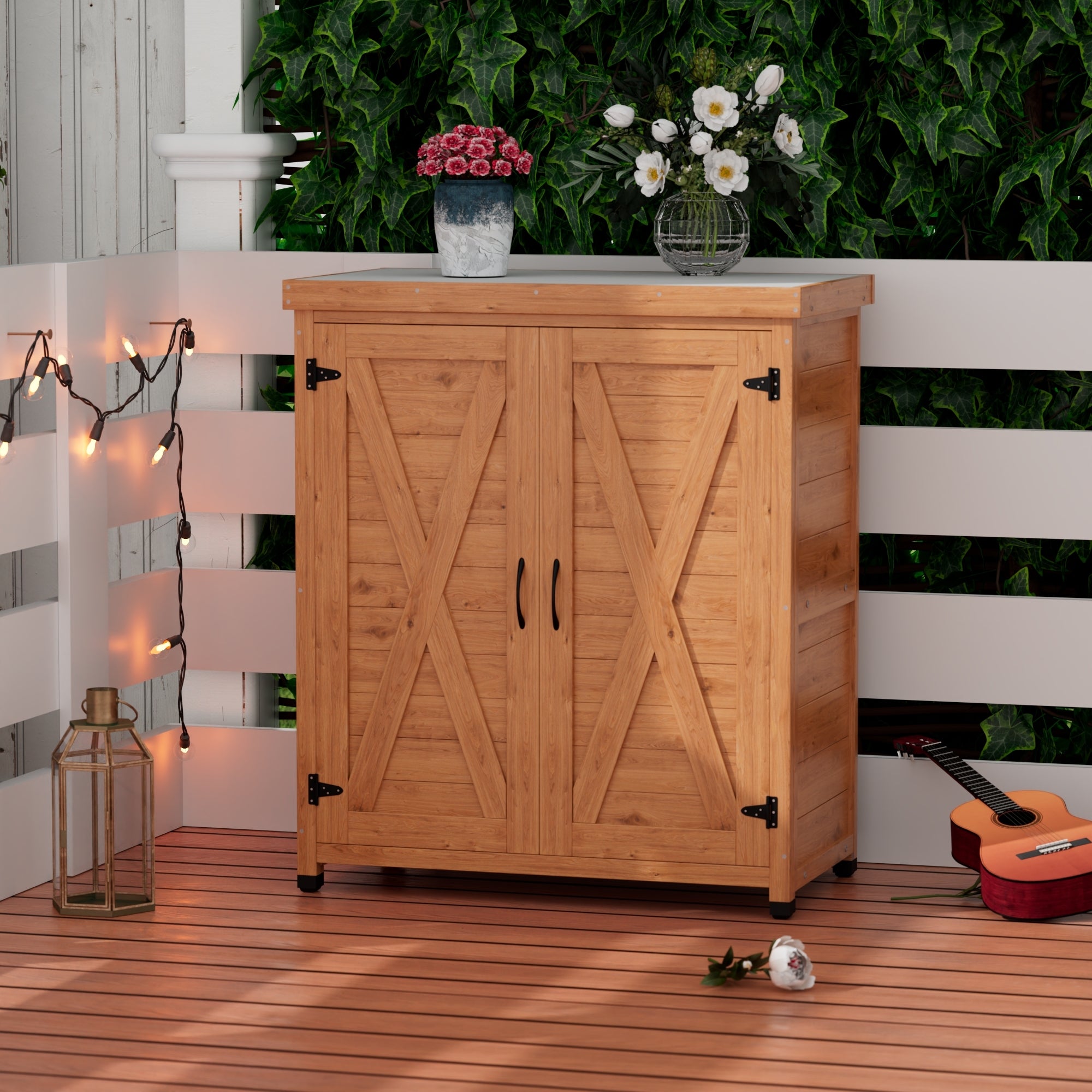 Potting Bench with Storage Cabinet and Metal Table Top for Outdoor Patio,Outdoor Work Station Table