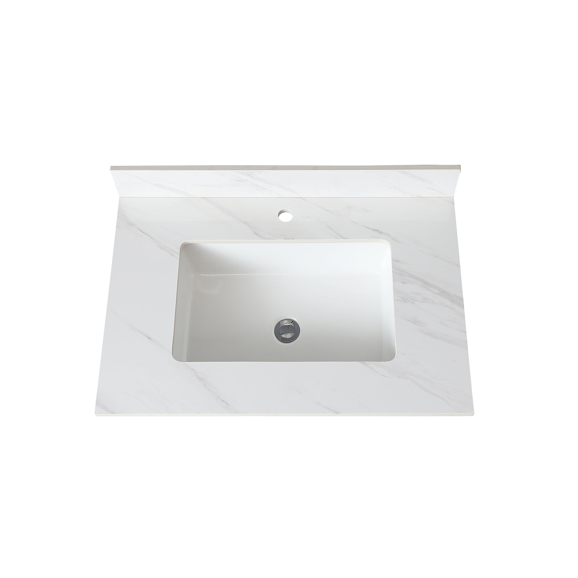 31 Inch Marble Vanity Top, White Vanity Top with Pre-drilled Faucet Holes, Bathroom Vanity Top with Undermount Rectangular Middle Sink and 4" Height Backsplash,  Bianco Carrara Venato