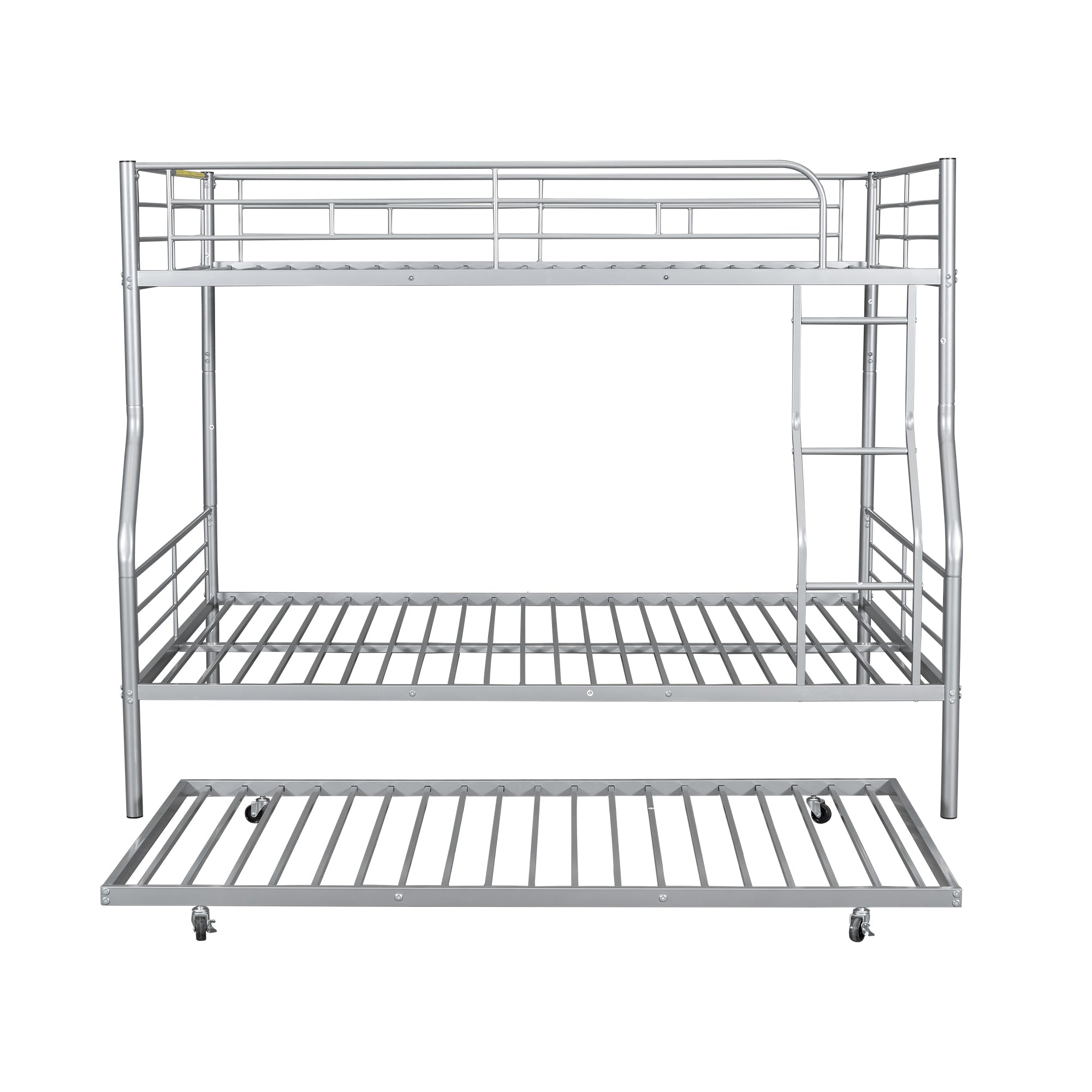 Full XL Over Queen Metal Bunk Bed with Trundle, Silver