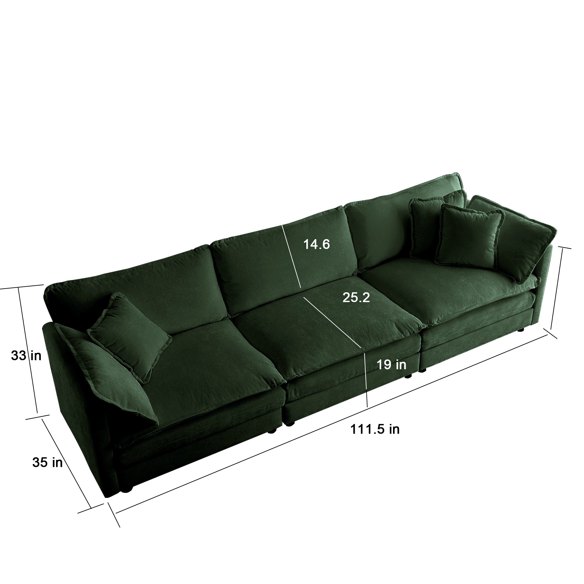 Free Combination Comfy Upholstery Modular Oversized L Shaped Sectional Sofa With Reversible Ottoman, Green Chenille