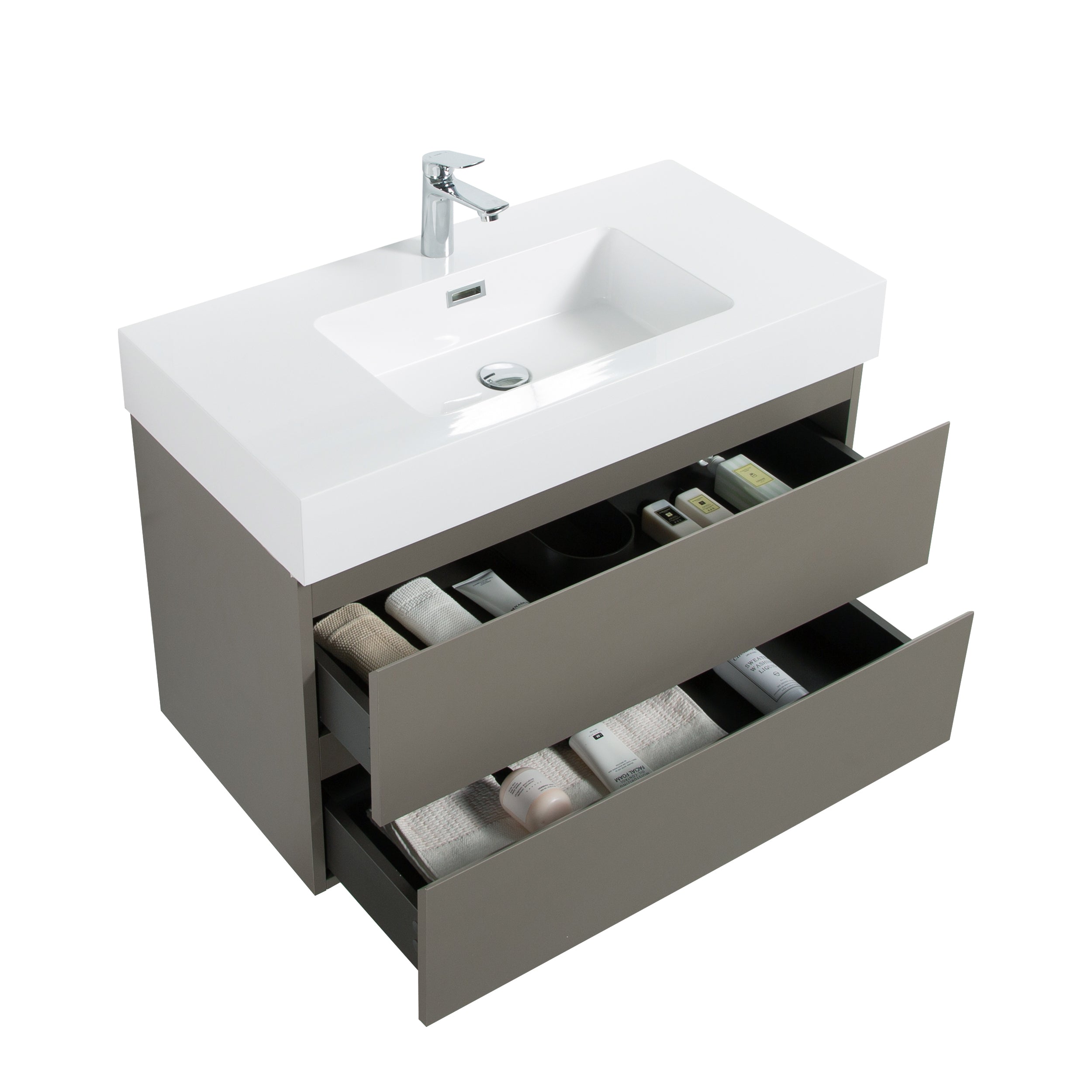 Alice 36" Gray Bathroom Vanity with Sink, Large Storage Wall Mounted Floating Bathroom Vanity for Modern Bathroom, One-Piece White Sink Basin without Drain and Faucet, Pre-assembled