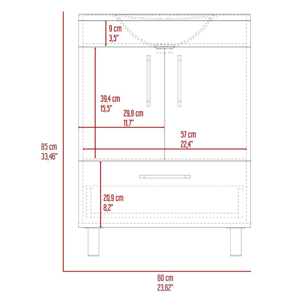 Single Bathroom Vanity, One Draw, Double Door Cabinet, Black