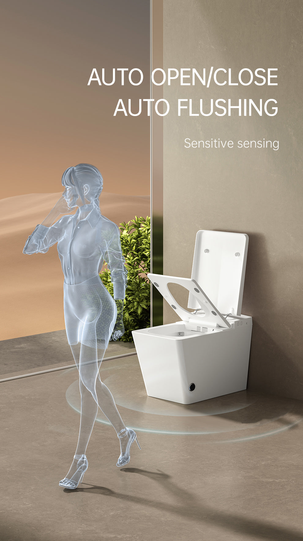 Square Smart Toilet with Built-in Tank for Modern Bathroom, Remote Control, Tankless Bidet Toilet with Foot Touching Lid Opening, Auto Flush, Heated Seat, LED Digital Display, User Memory, White