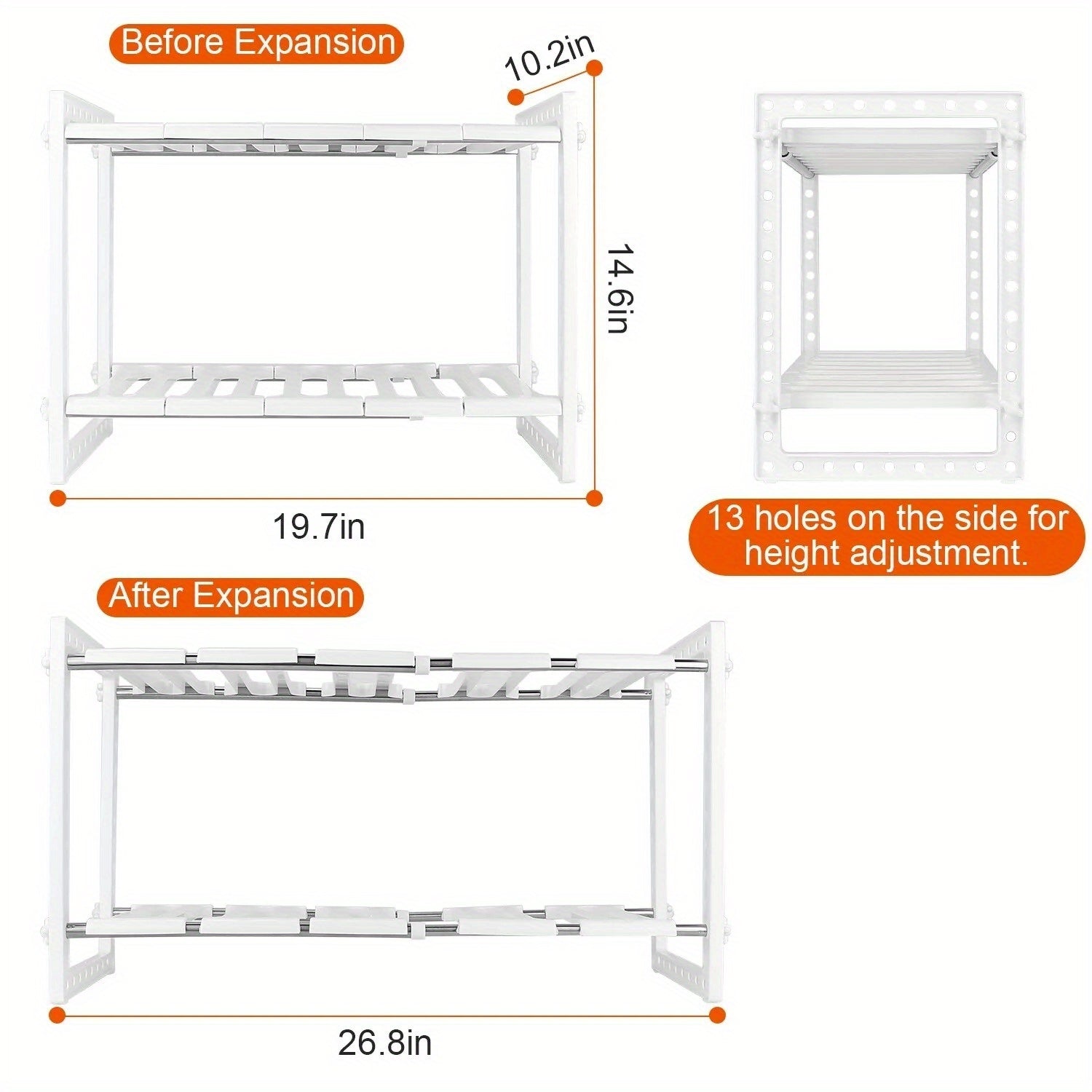 2-Tier Under Sink Cabinet Organizer - Expandable Kitchen Storage Shelf, 22LBS Capacity