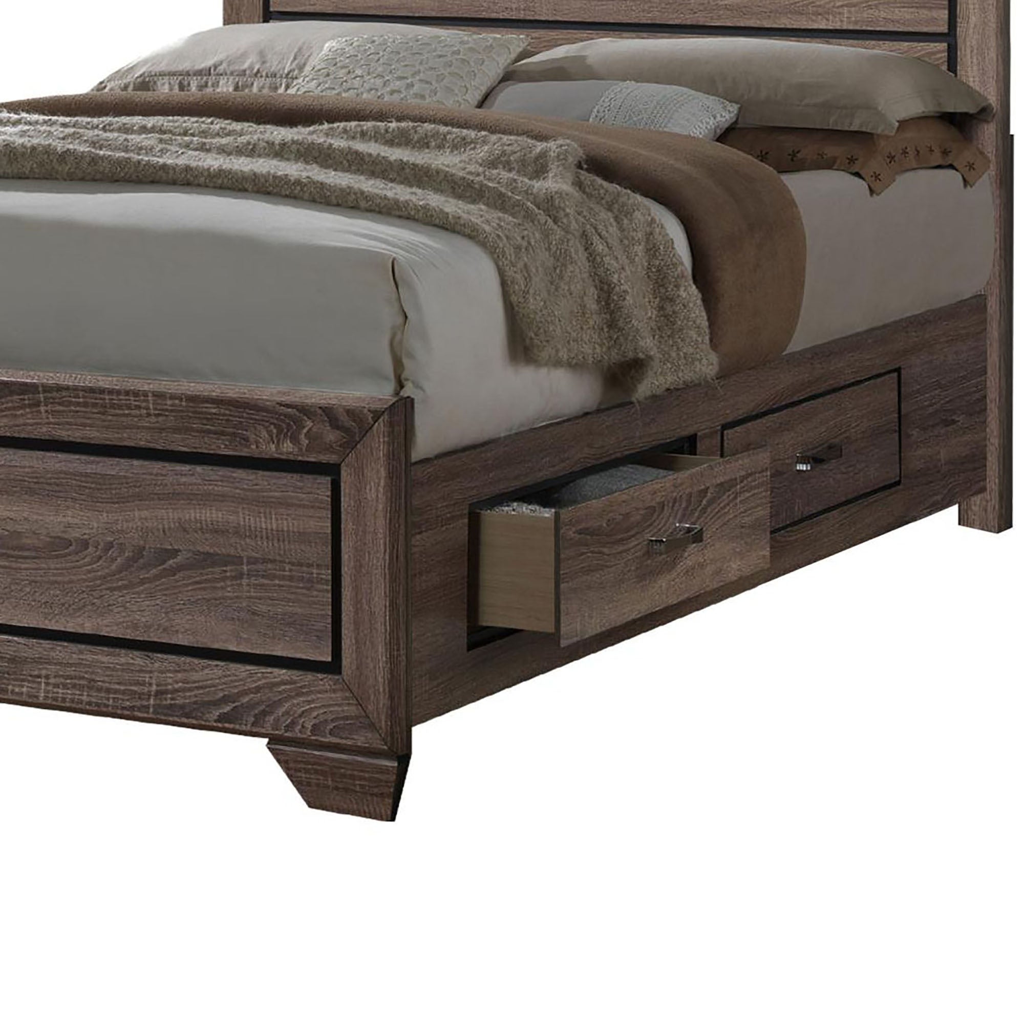 Washed Taupe Queen Storage Bed