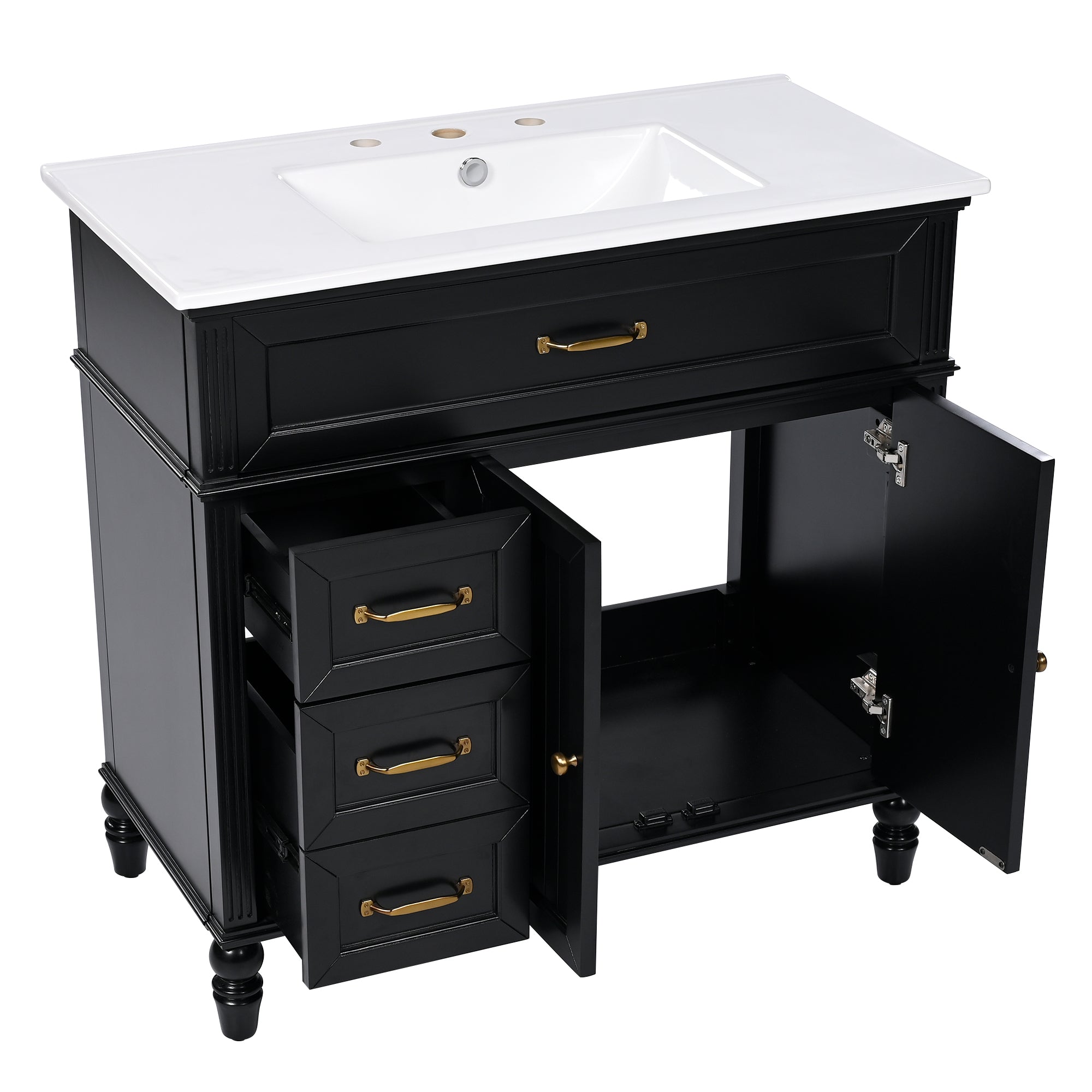 36" Bathroom Vanity with Sink, Black Bathroom Cabinet with Drawers, Solid Frame and MDF Board, One Package