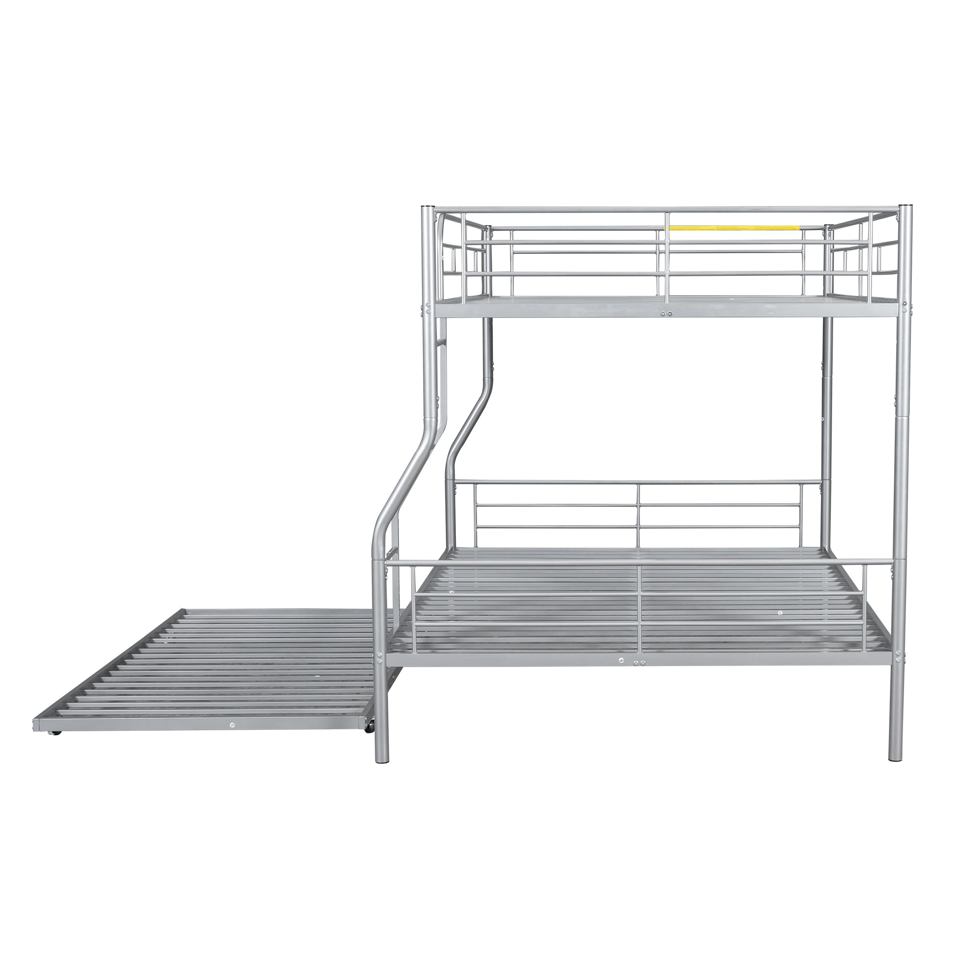 Full XL Over Queen Metal Bunk Bed with Trundle, Silver