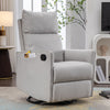 038-Cotton Linen Fabric Swivel Rocking Chair Glider Rocker Recliner Nursery Chair With Adjustable Back And Footrest For Living Room Indoor,Light Gray