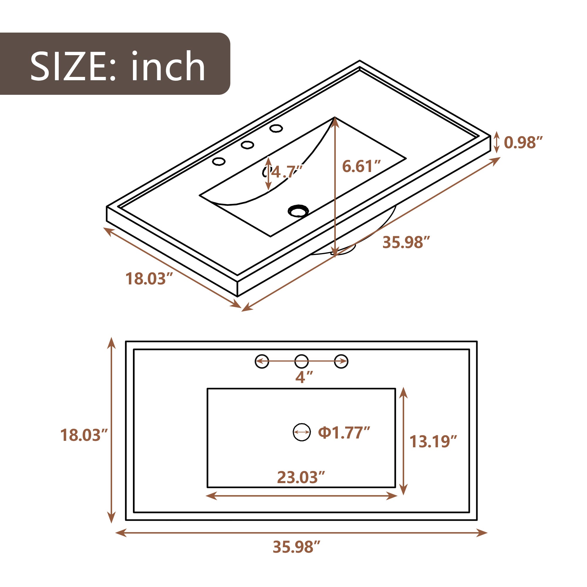 36" Bathroom Vanity with Sink Combo, One Cabinet and Six Drawers, Solid Wood and MDF Board, White