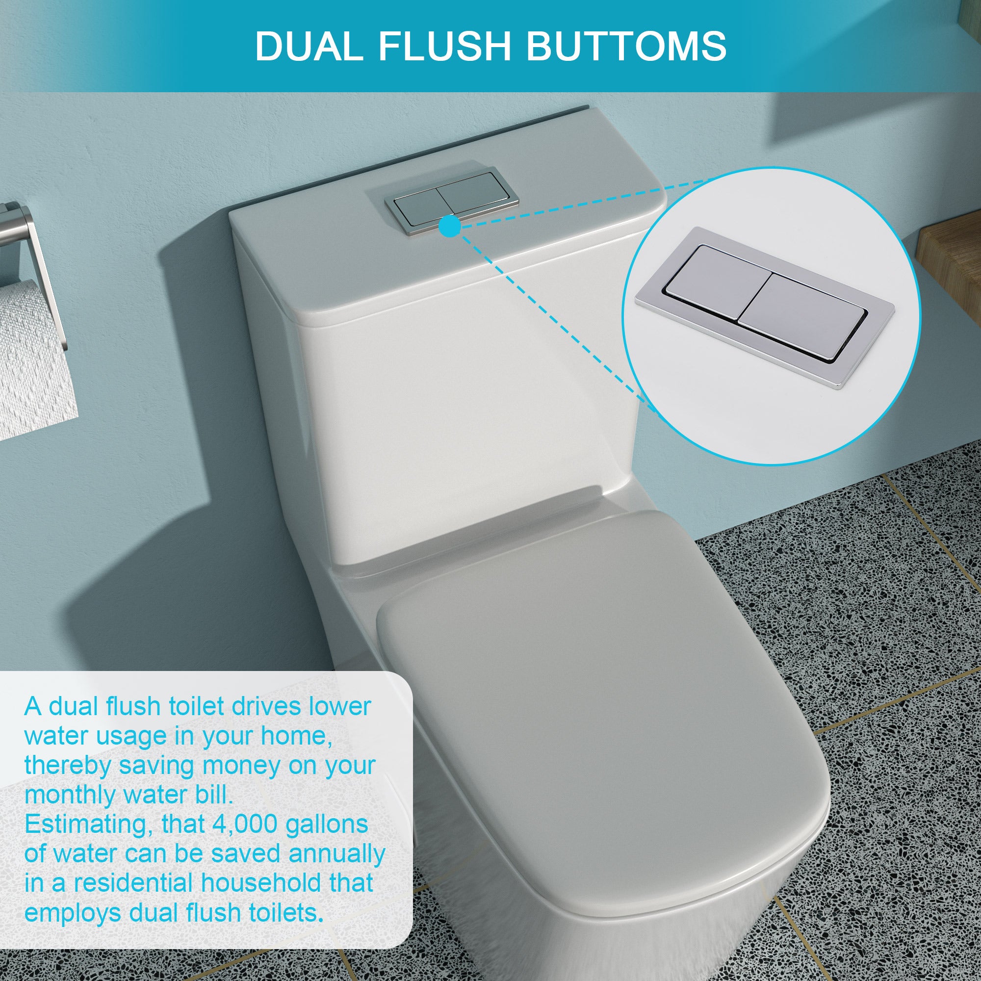 Ceramic One Piece Toilet,Dual Flush with Soft Clsoing Seat