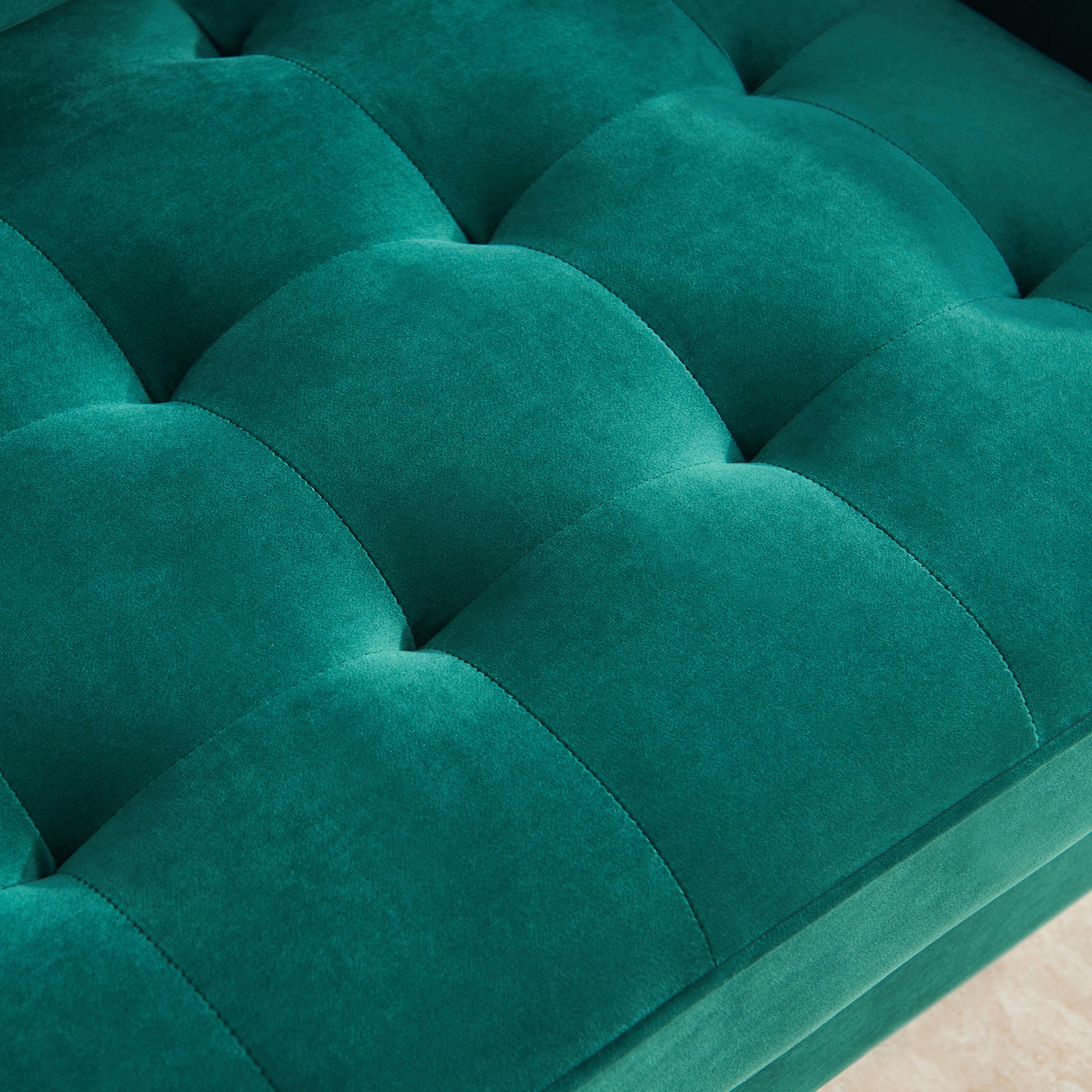 [VIDEO provided] 70'' Modern button tufted sofa with 2 throw pillows for living room,Emerald