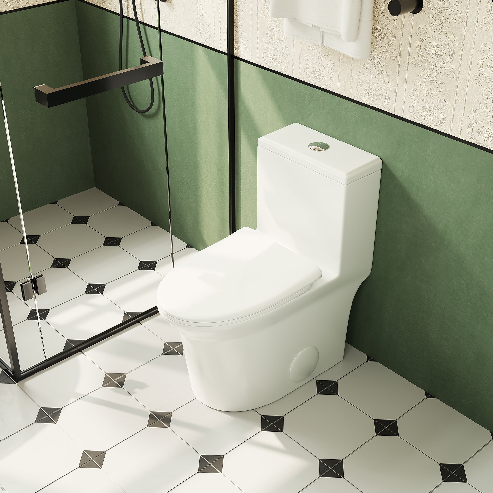 1.1/1.6 GPF Elongated Comfort Height Super Quite Flushing Floor Mounted One-Piece Toilet, CUPC Certified, WaterSense Cetified, Ceramic, White Color, Soft Close Seat