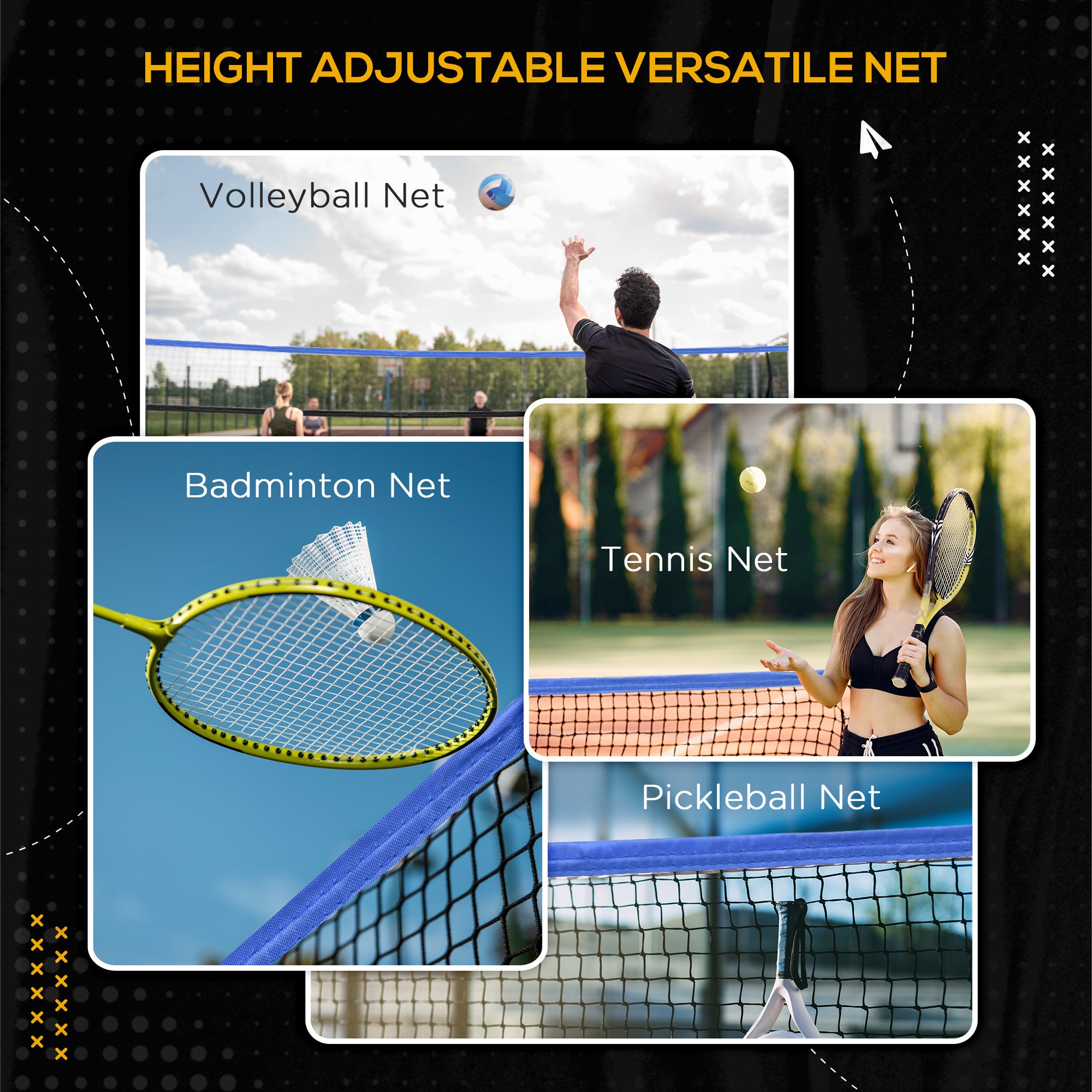 Soozier Portable Badminton Net, 14ft Volleyball Net, Foldable and Height Adjustable with Carry Bag, for Tennis, Badminton and Pickleball, Court Beach Backyard Games