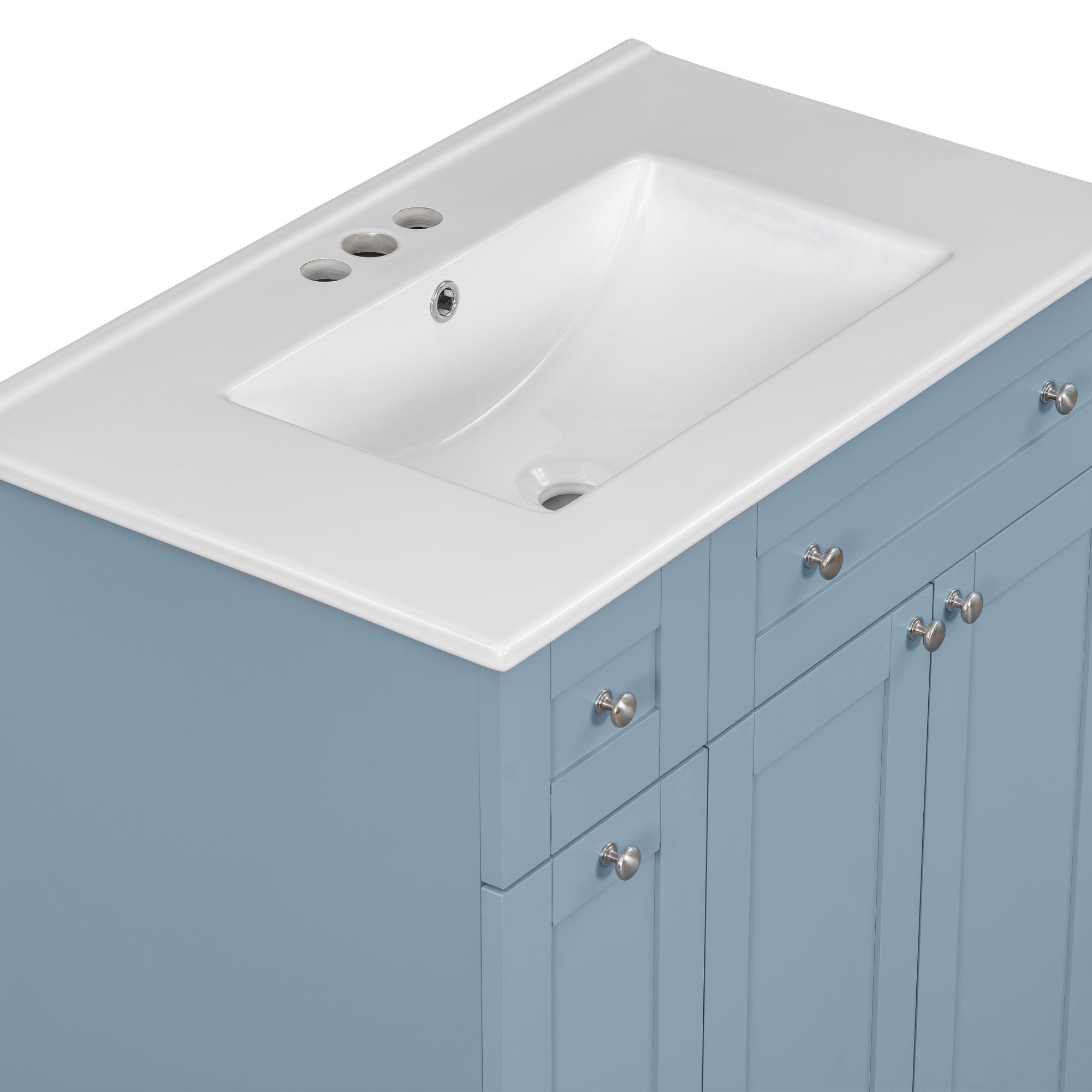 30-Inch Blue Bathroom Vanity with Ceramic Sink Combo, Abundant Storage Cabinet - 2 Soft close Doors and Double-tier Deep Drawer