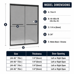 44-60 x 70-76 in Framed Double Sliding Shower Door - 44-48 x 74 in / Gray Glass / Matte Black view 2