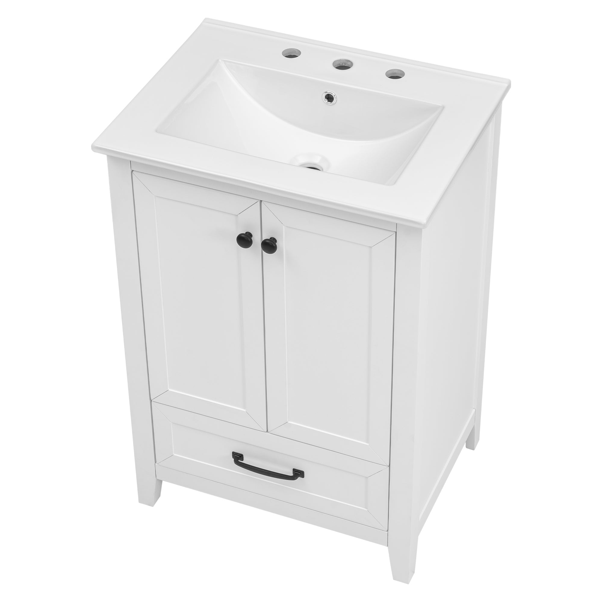 24" Bathroom Vanity with Sink, Bathroom Vanity Cabinet with One Drawer and Doors, Solid Wood and MDF, White