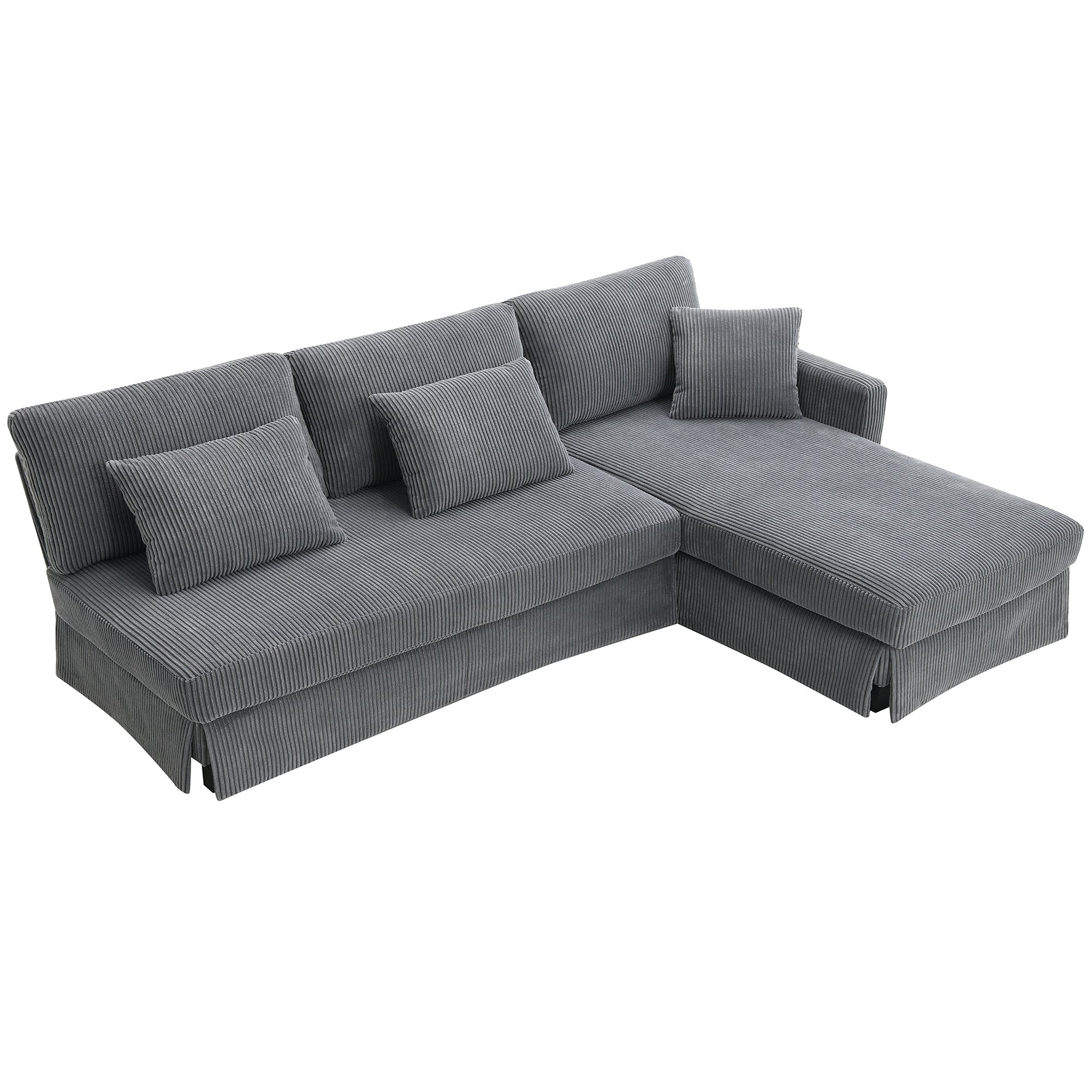 [VIDEO provided][New]87*61"Modern L-shaped Corduroy Sofa with Reversible Chaise,4-seat Upholstered Sectional Indoor Furniture,Convertible Sleeper Couch with Pillows for Living Room,Apartment,3 Colors