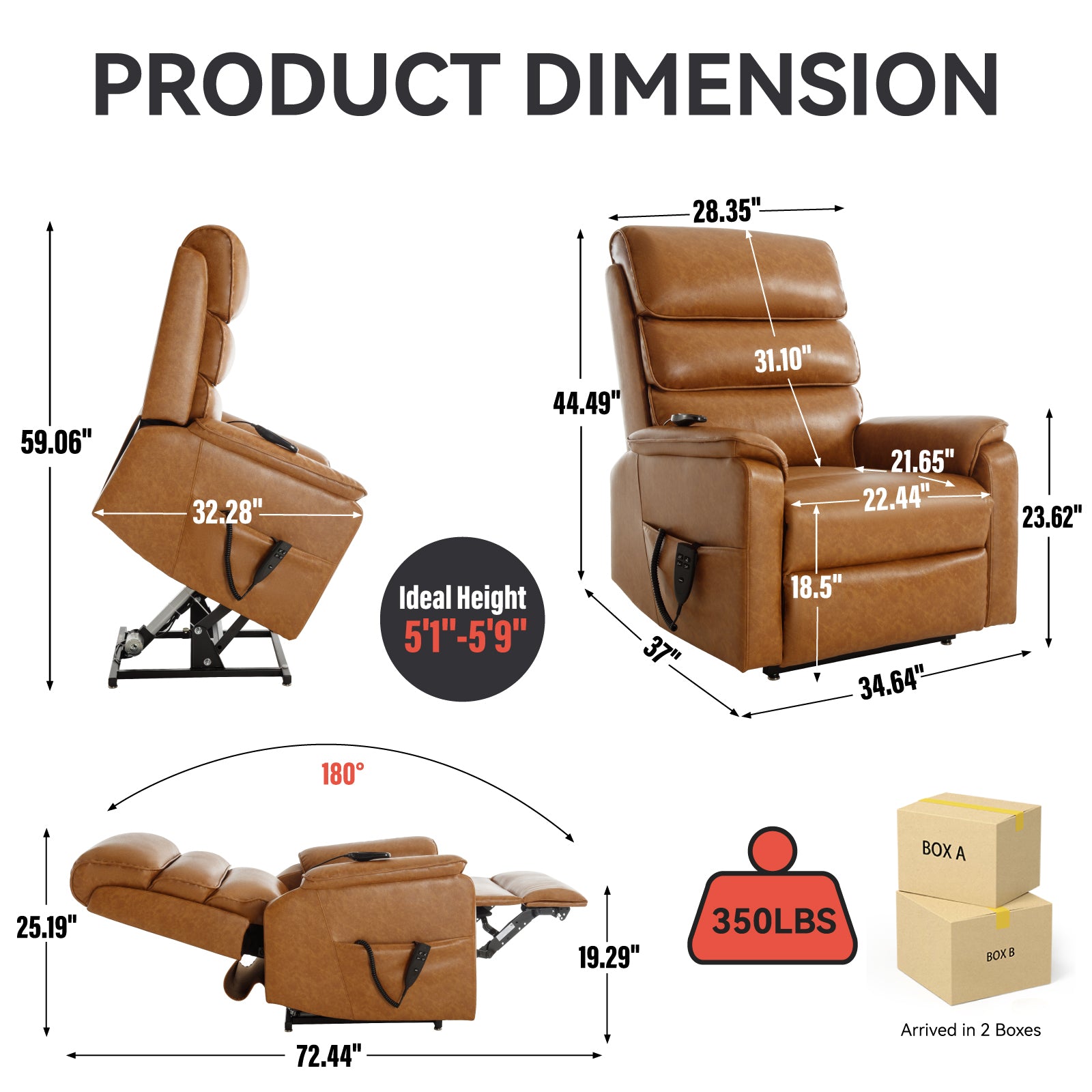 Brown Leatheraire Dual Motor Infinite Position Up to 350 LBS Power Lift Recliner Chair with Power-Remote, Heat Massage and Heavy Duty Motion Mechanism