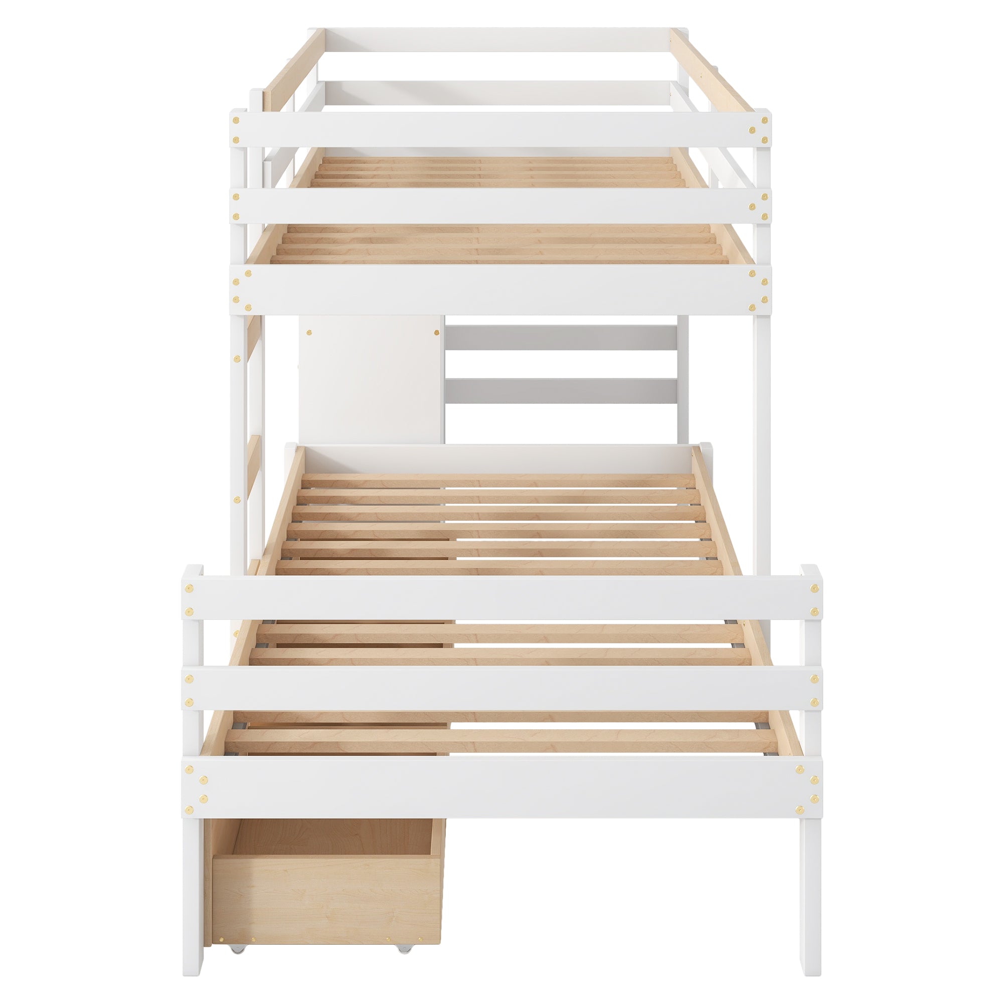 Twin over Twin Loft Bunk Bed with Drawers and Ladder, Natural