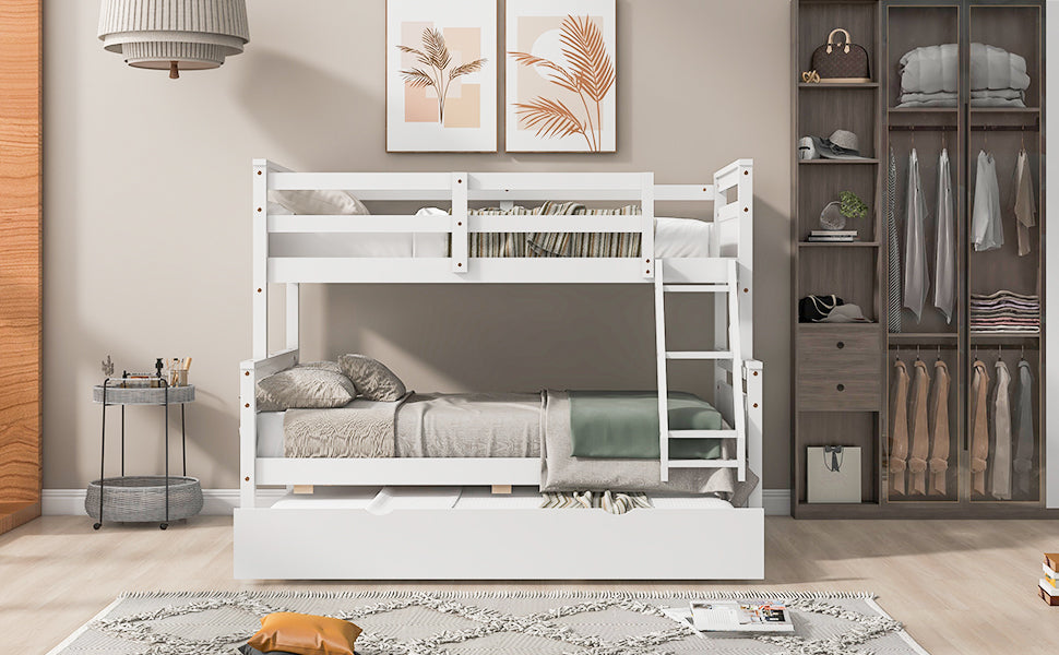 White twin over full bunk bed lower full bunk close-up view