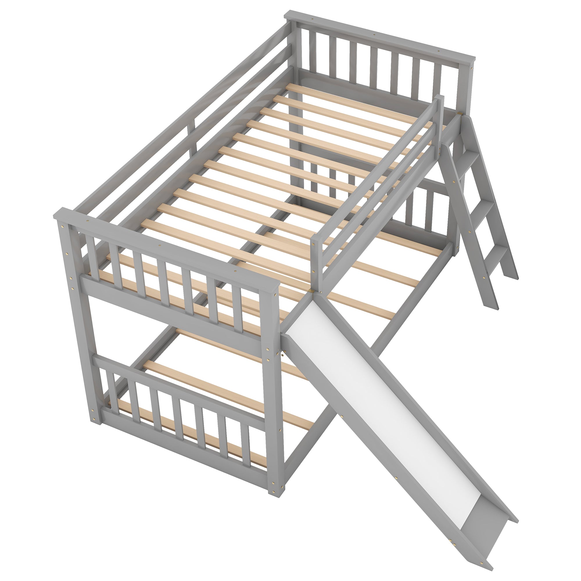 Twin over Twin Bunk Bed with Convertible Slide and Ladder, Gray