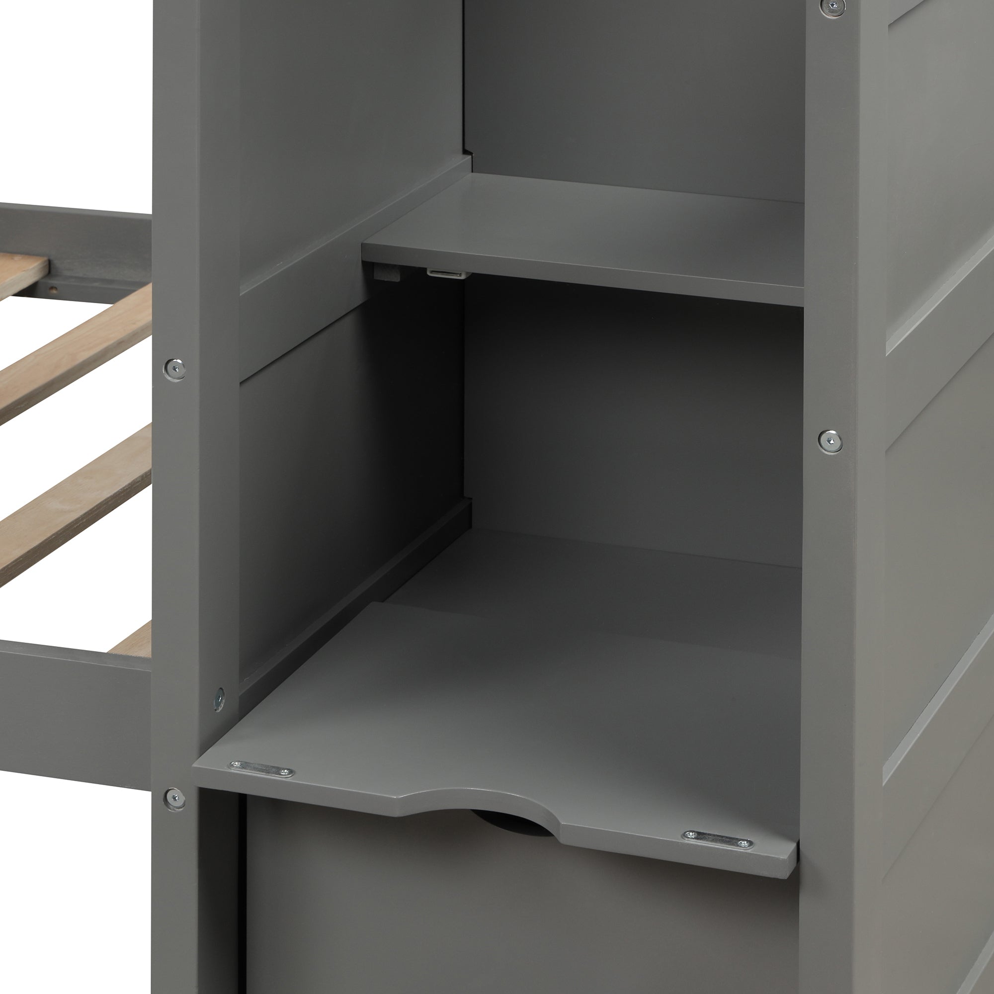 Twin over Full/Twin Bunk Bed, Convertible Bottom Bed, Storage Shelves and Drawers, Gray