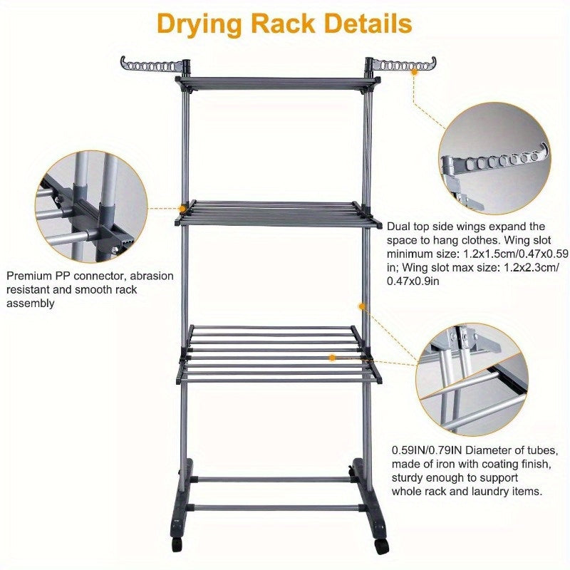 3-Tier Collapsible Laundry Organizer Drying Rack Shoe Clothes Dryer Hanger Stand