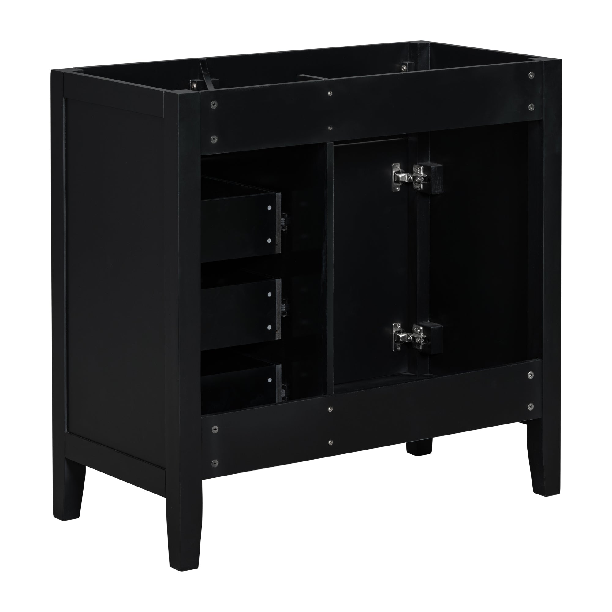 36" Bathroom Vanity without Sink, Cabinet Base Only, Bathroom Cabinet with Drawers, Solid Frame and MDF Board, Black