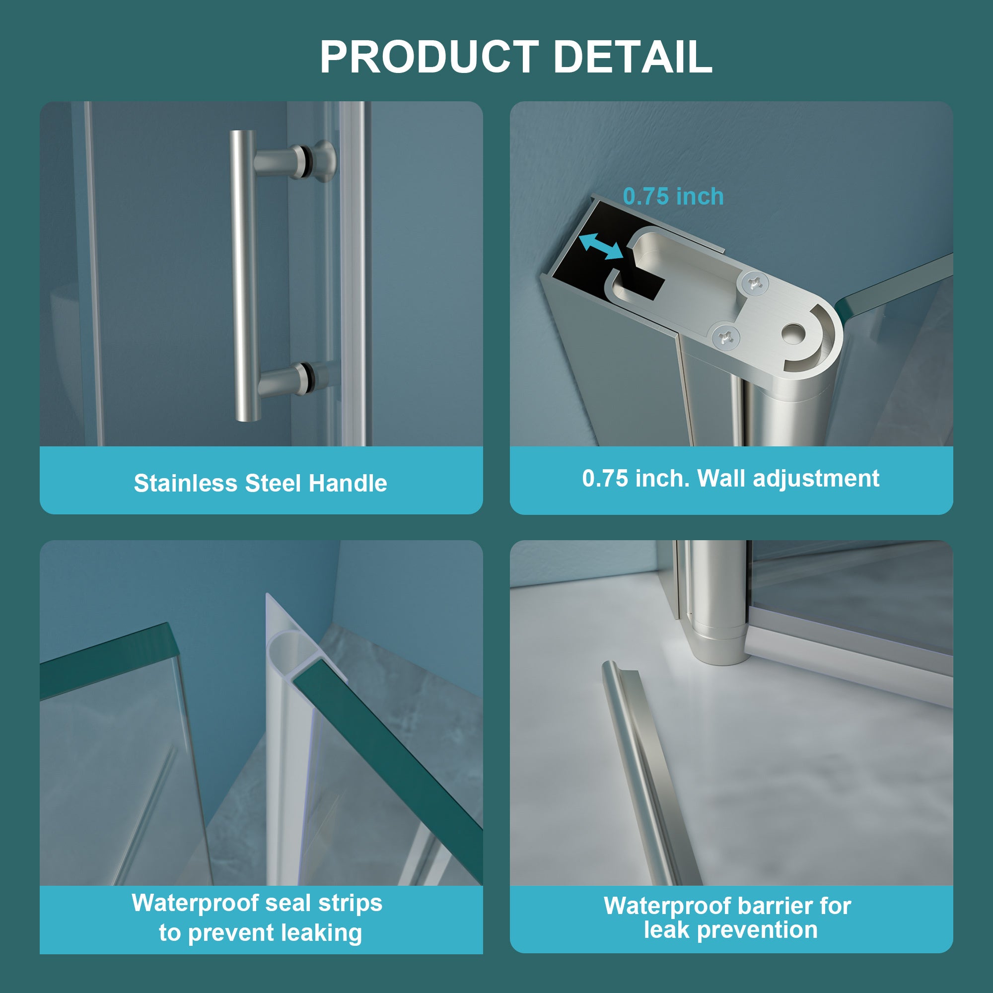 30"W x 72"H Fold Frameless Shower Door with Tempered Glass