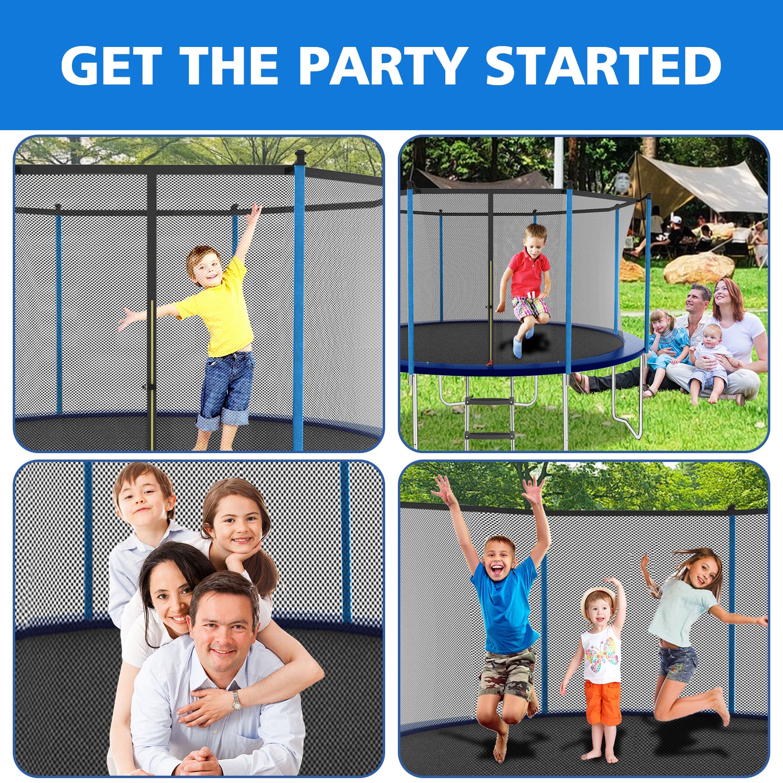 10ft Blue Outdoor Toddler Trampoline with Enclosure Safety Net Jumping Fun Trampoline, heavy-duty jump pads, spring-loaded for children and adults,  Gifts for Boys/Girls