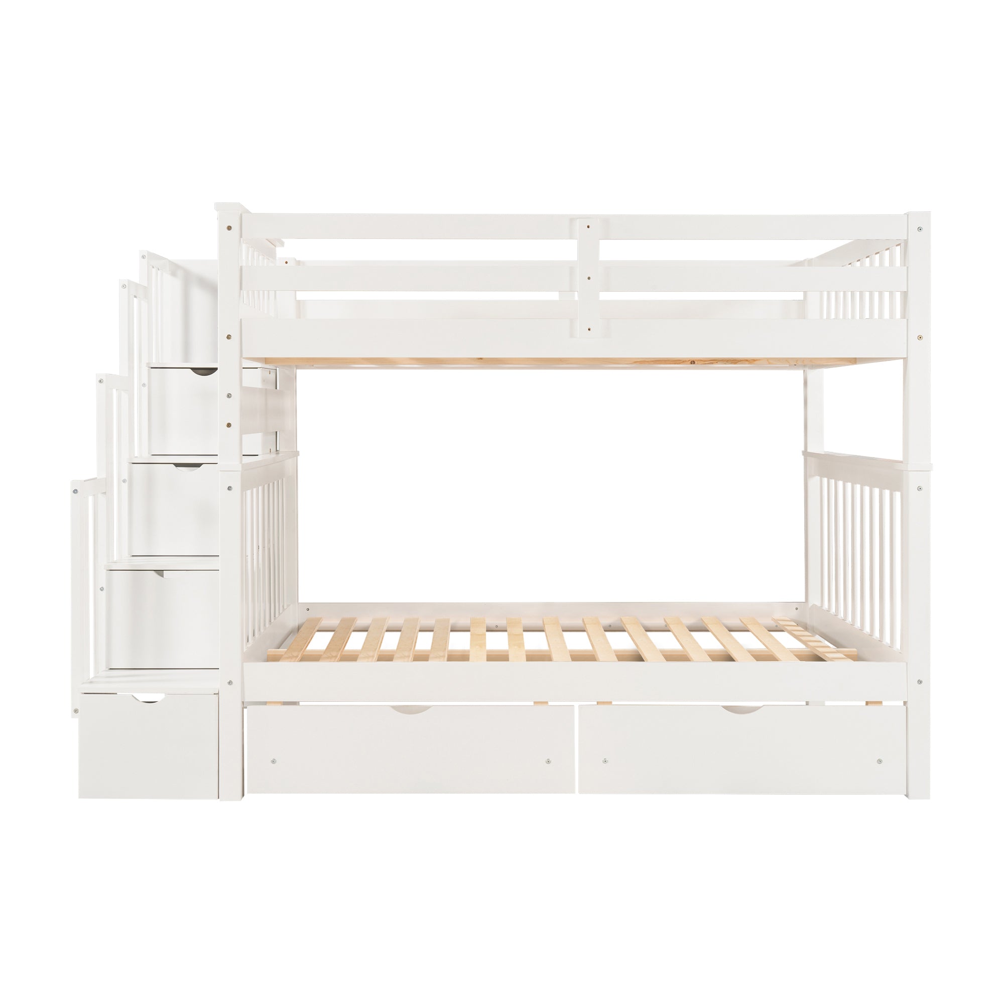 Full Over Full Bunk Bed with Shelves and 6 Storage Drawers, White(Old SKU:LP000046AAK)