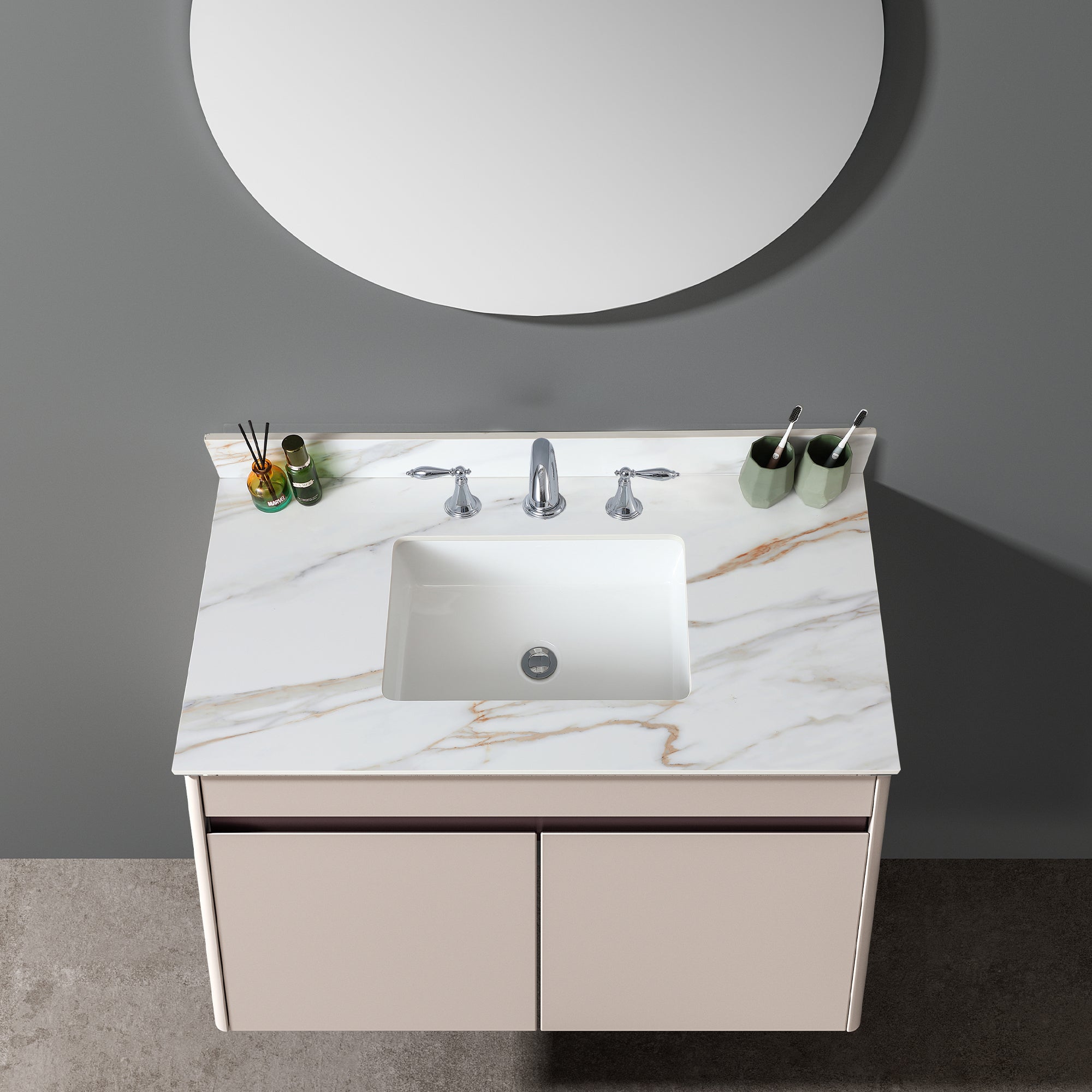 43 Inch Marble Vanity Top, Bathroom Vanity Top with Undermount Rectangular Middle Sink and 4" Height Backsplash, Pre-Drilled 8 Inch Faucet Hole Spread Vanity Top, Carrara white with veins