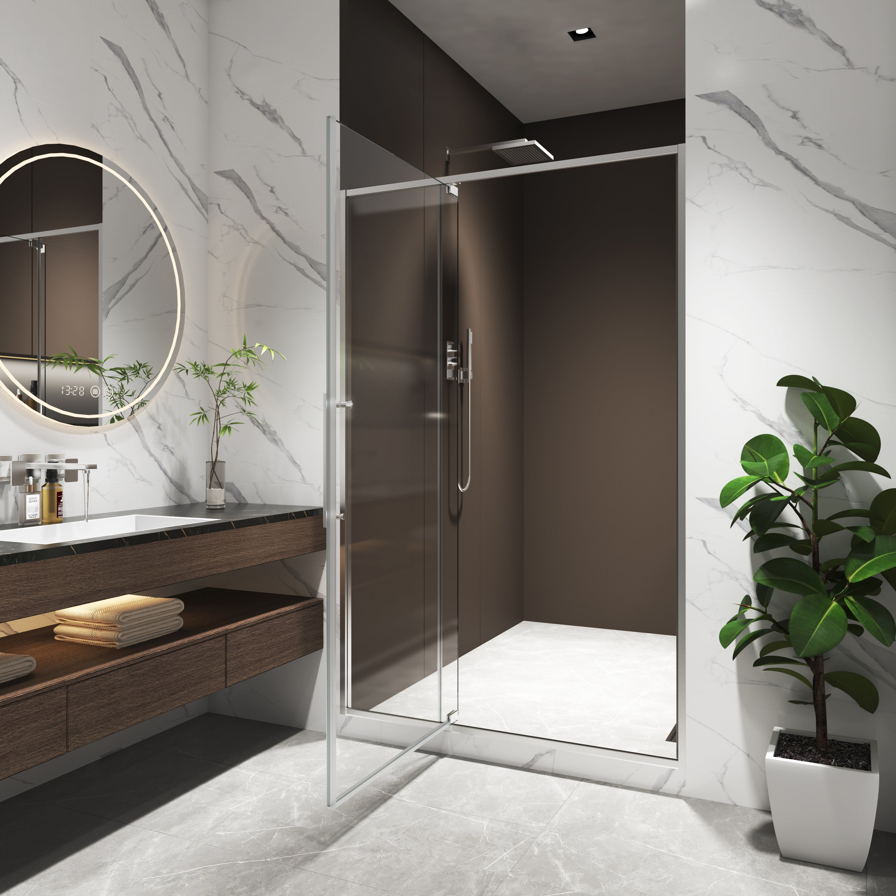 38-42 x 74 in Pivot Shower Door - 38-42 x 74 in / Brushed Nickel view 1