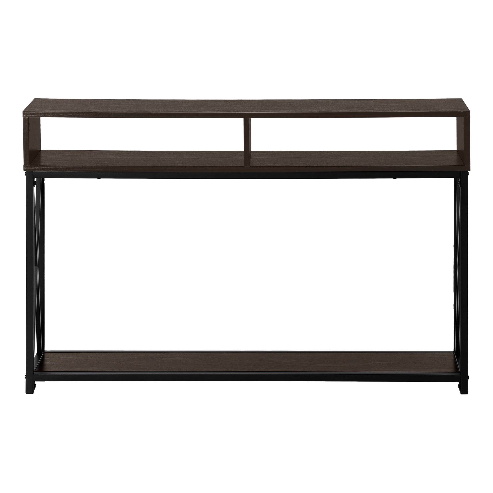 Accent Table, Console, Entryway, Narrow, Sofa, Living Room, Bedroom, Brown Laminate, Black Metal, Contemporary, Modern