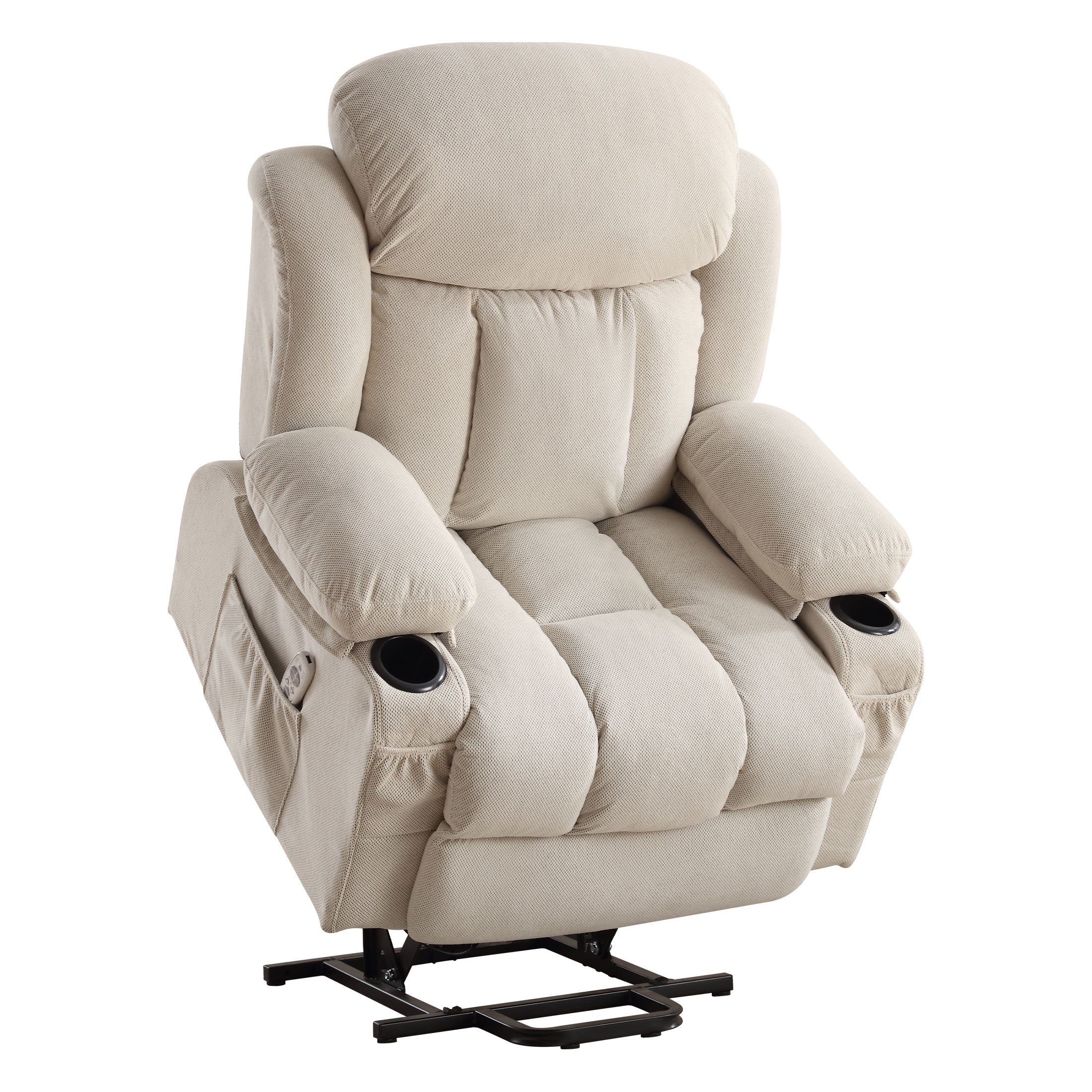 Power Lift Recliner Chair with Heat and Massage Electric Fabric Recliner Chair for Elderly with Side Pocket, USB Charge Port, Remote Control for Living Room (BEIGE)A+B