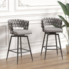 28" Bar Chair Linen Woven Bar Stool Set of 2,Black legs Barstools No Adjustable Kitchen Island Chairs,360 Swivel Bar Stools Upholstered Bar Chair Counter Stool Arm Chairs with Back Footrest (Grey)