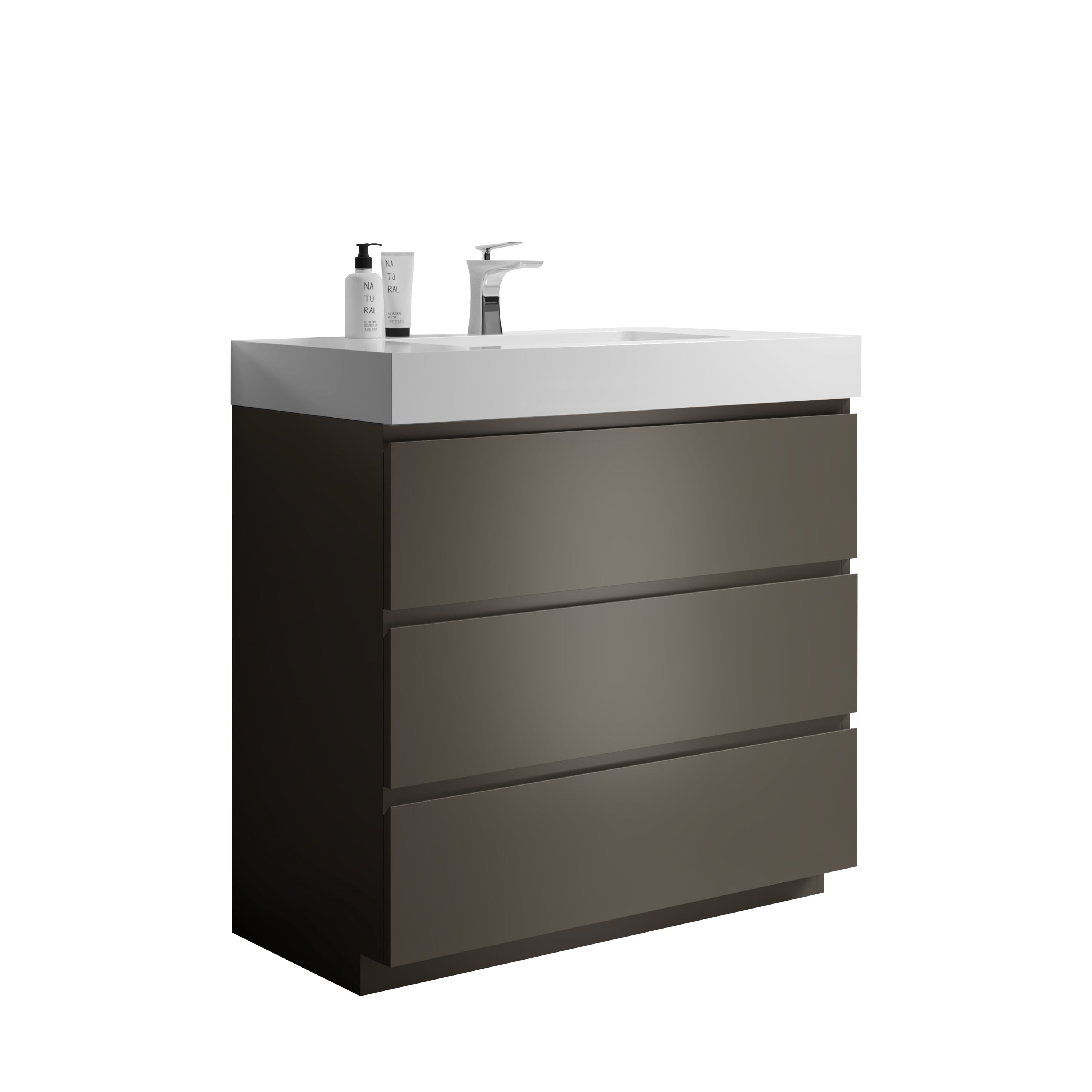 Alice 36" Gray Bathroom Vanity with Sink, Large Storage Freestanding Bathroom Vanity for Modern Bathroom, One-Piece White Sink Basin without Drain and Faucet, Pre-assembled