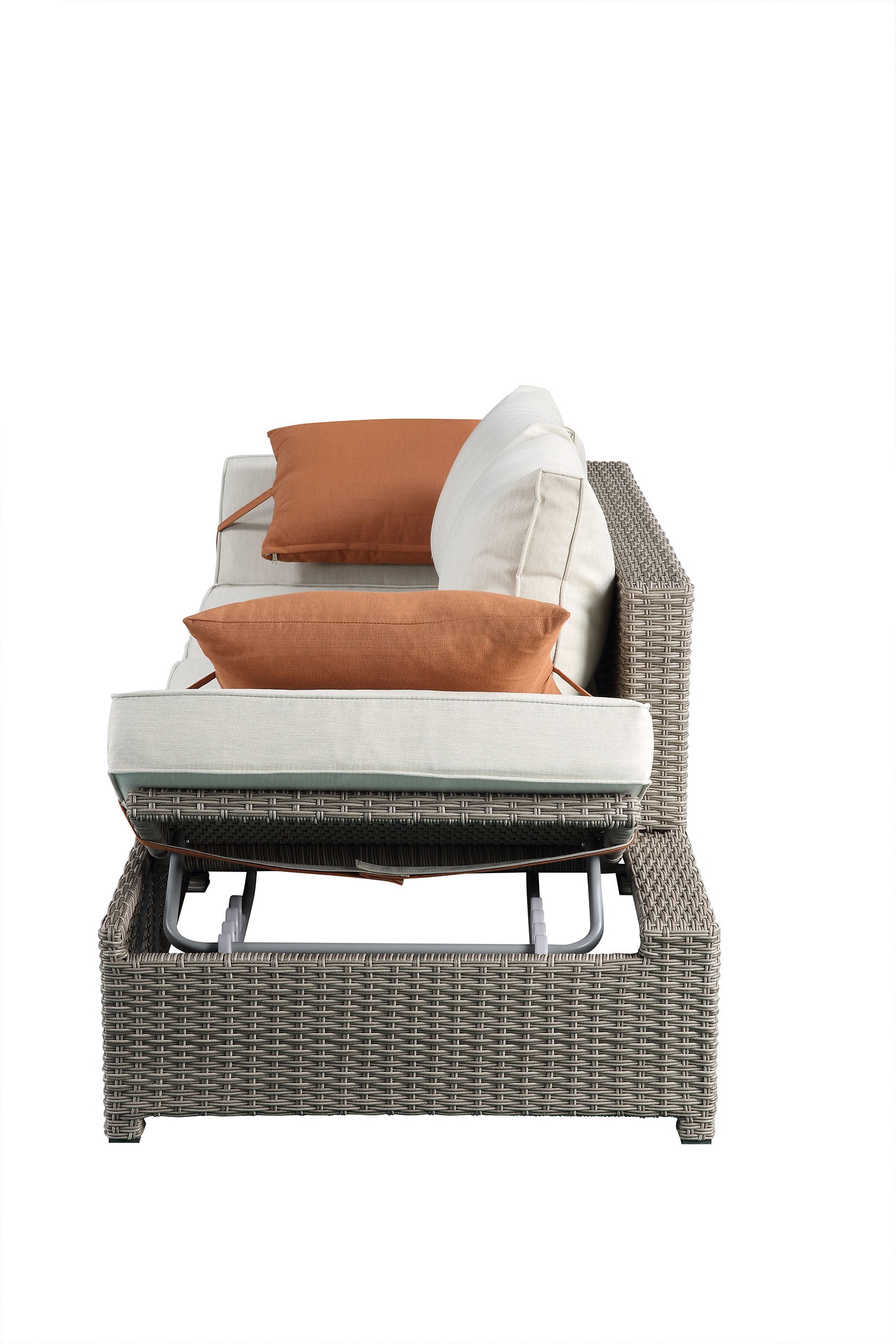 Salena Beige Fabric & Gray All-Weather Wicker Patio Sofa & Ottoman with 2 Toss Pillows