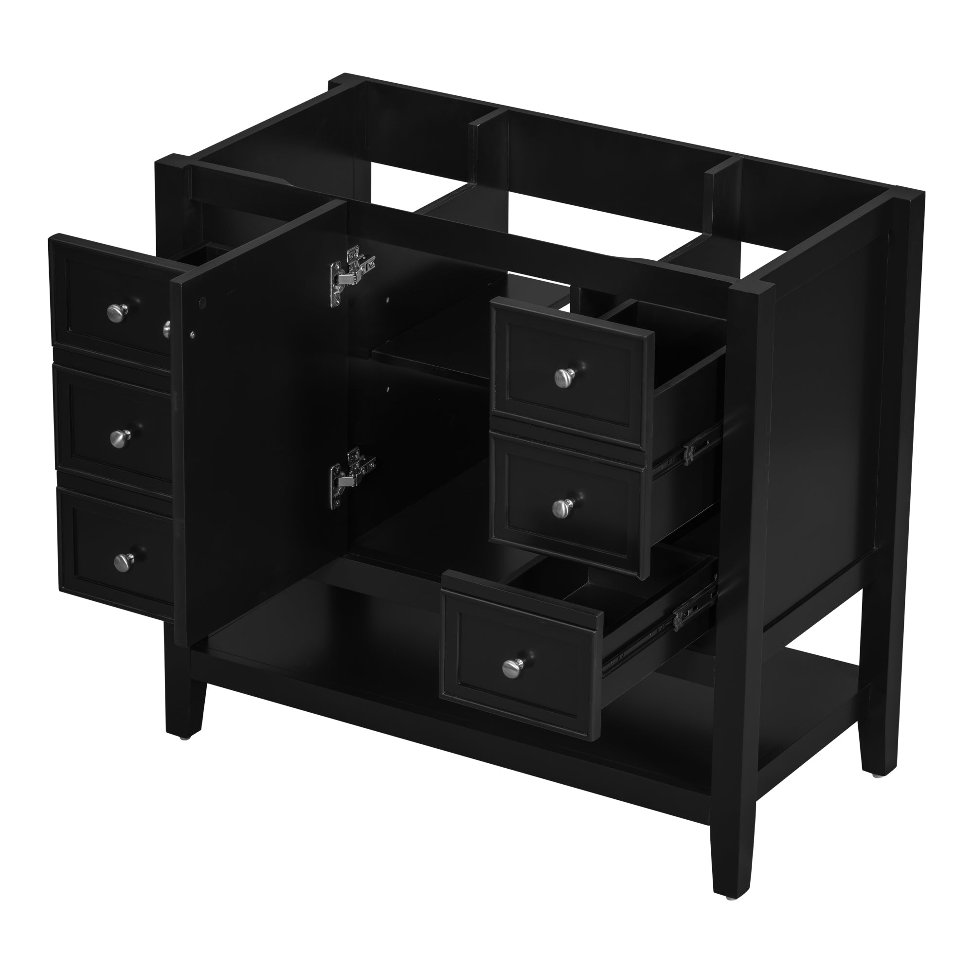 36" Bathroom Vanity without Sink, Cabinet Base Only, One Cabinet and three Drawers, Black